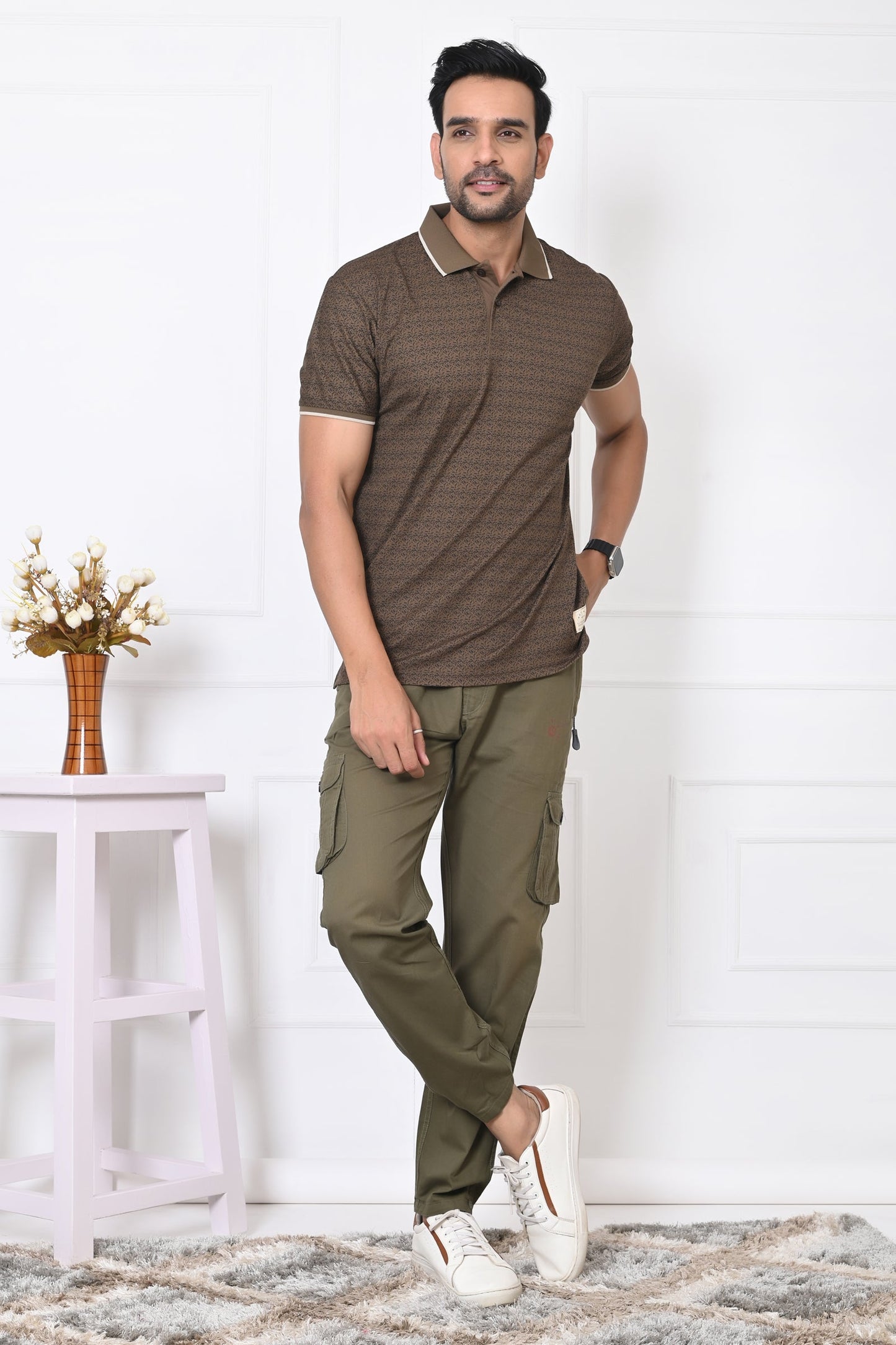 Arbour Men Polo Neck All Over Print Half Sleeves T-Shirt