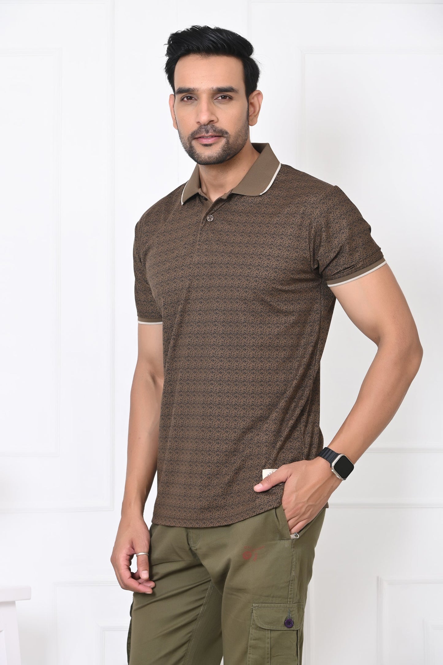 Arbour Men Polo Neck All Over Print Half Sleeves T-Shirt