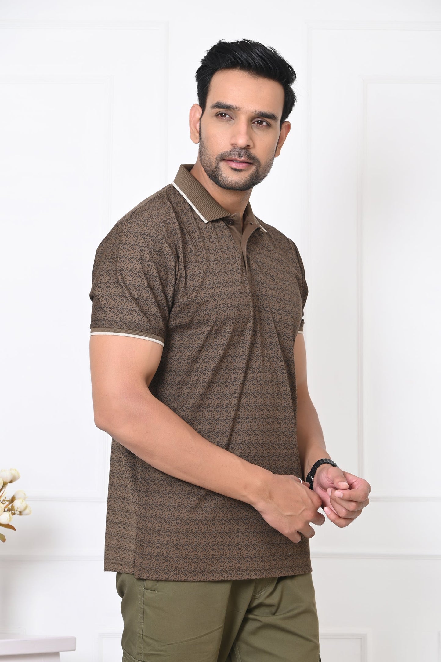 Arbour Men Polo Neck All Over Print Half Sleeves T-Shirt