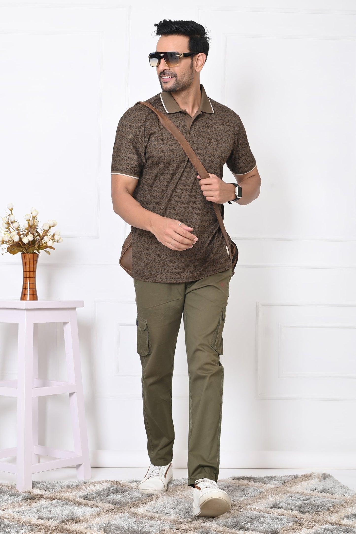 Arbour Men Polo Neck All Over Print Half Sleeves T-Shirt