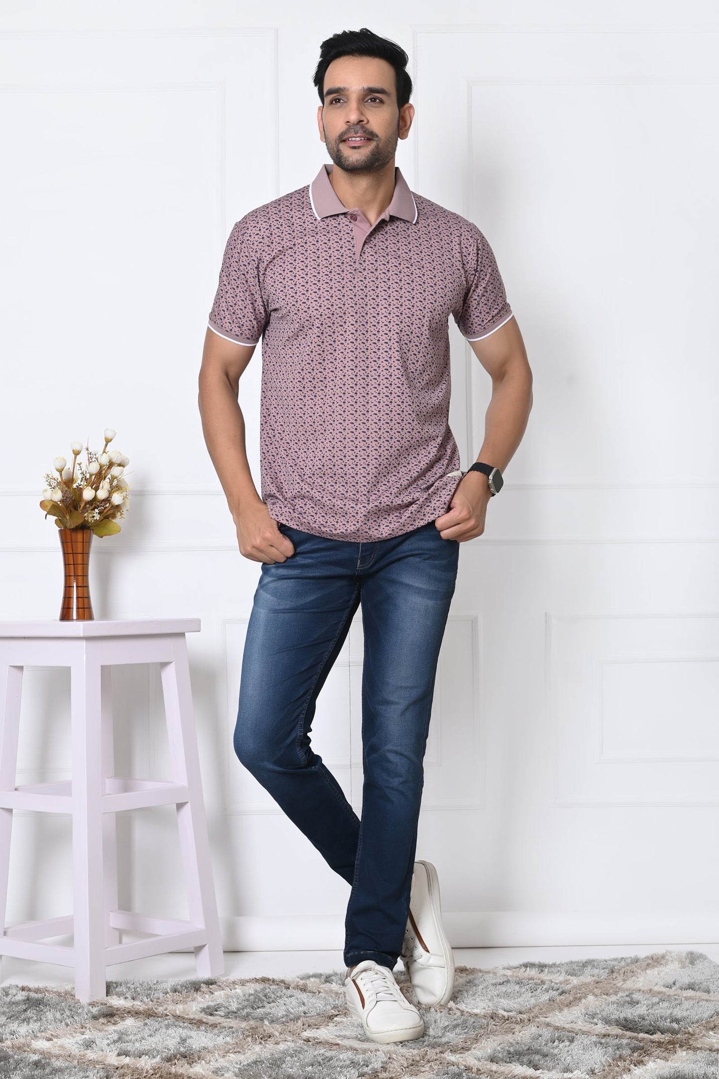 Arbour Men Polo Neck All Over Print Half Sleeves T-Shirt