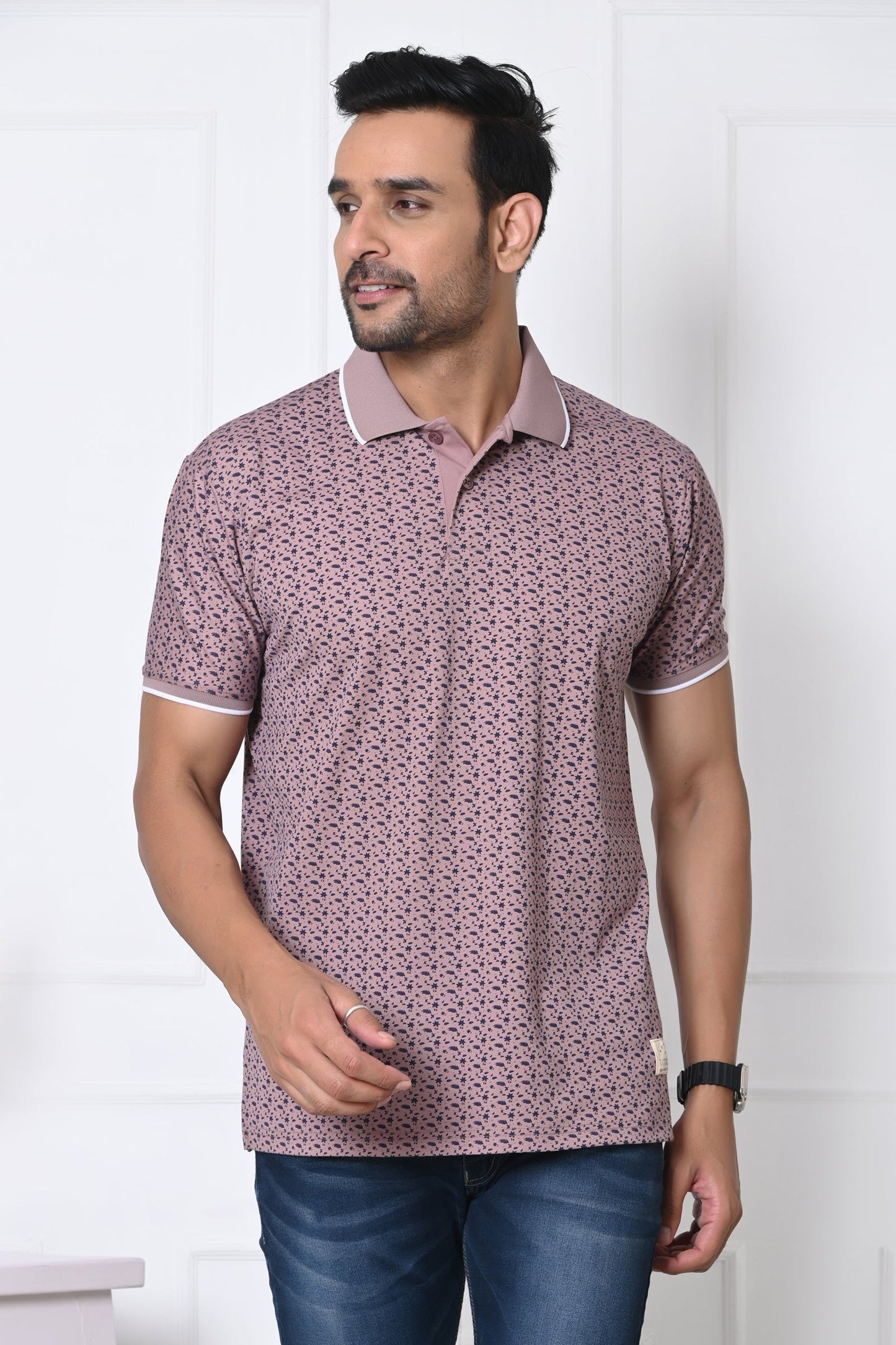 Arbour Men Polo Neck All Over Print Half Sleeves T-Shirt
