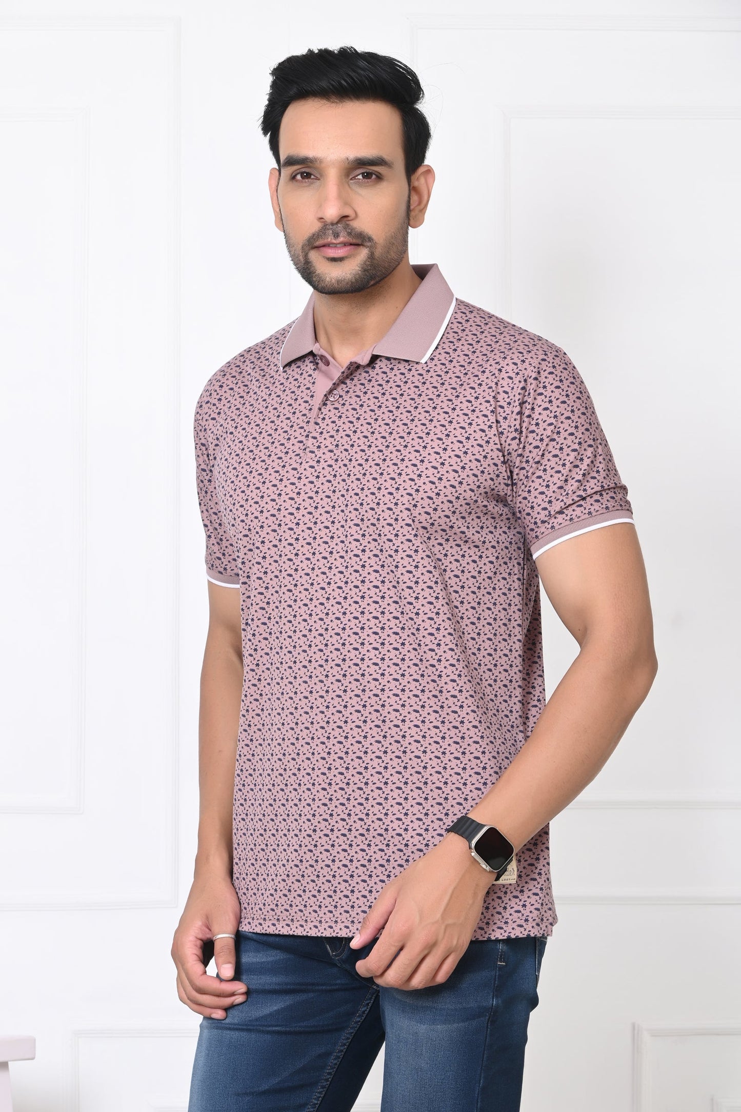 Arbour Men Polo Neck All Over Print Half Sleeves T-Shirt