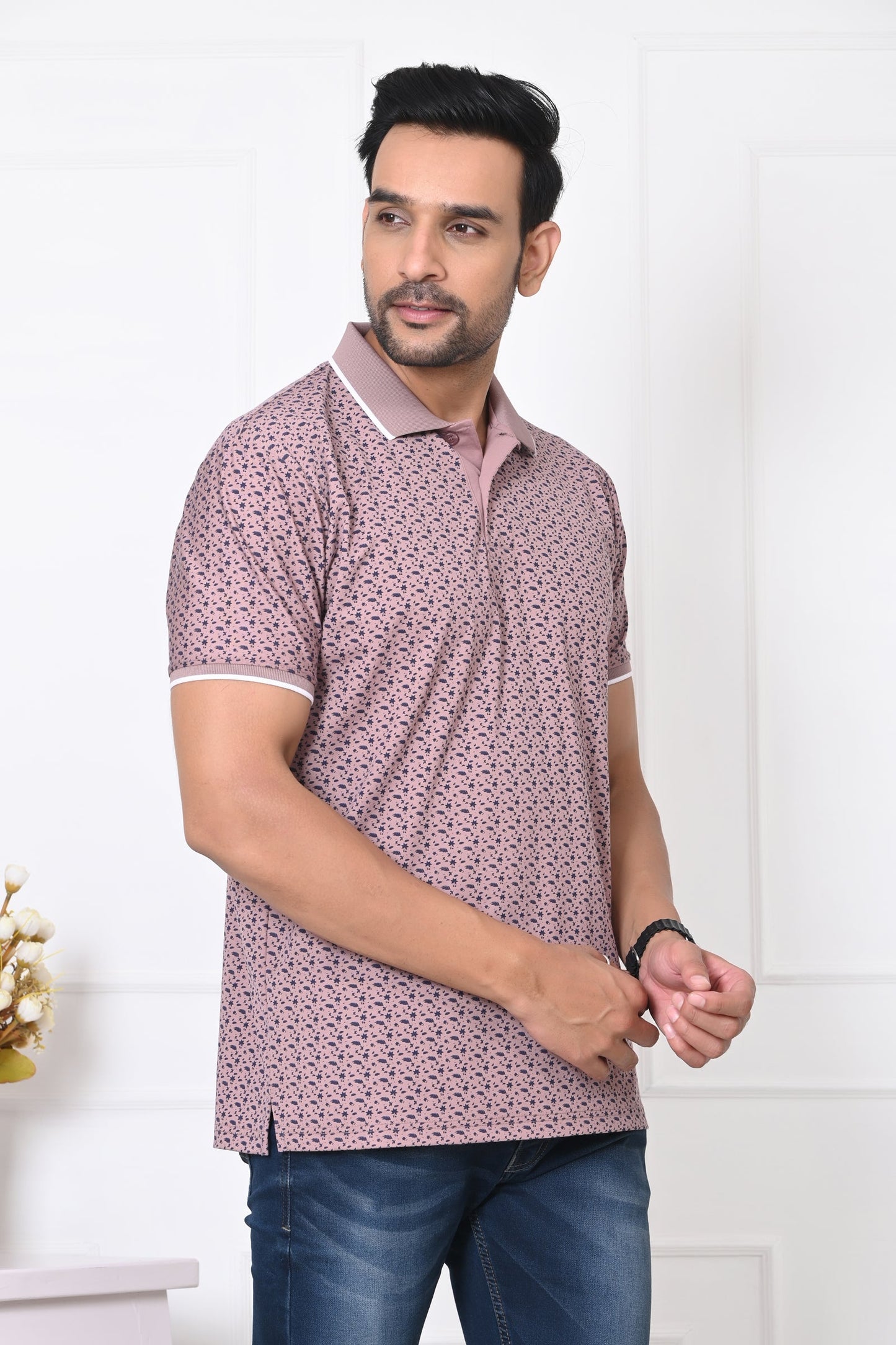 Arbour Men Polo Neck All Over Print Half Sleeves T-Shirt