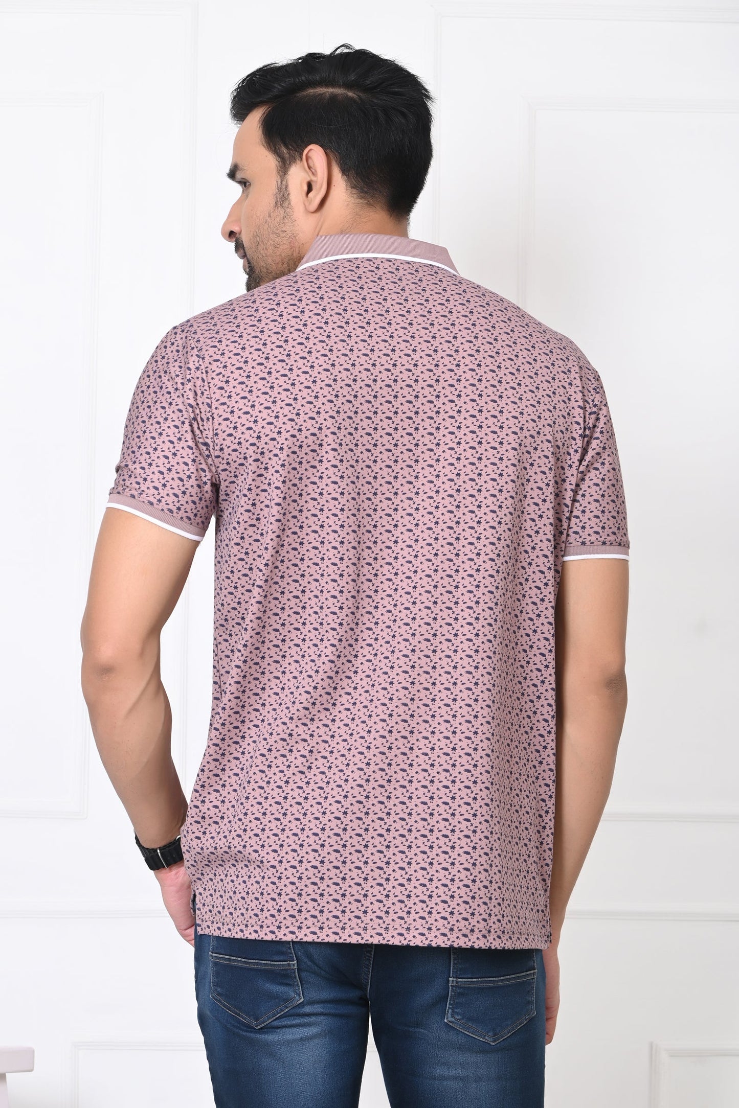Arbour Men Polo Neck All Over Print Half Sleeves T-Shirt