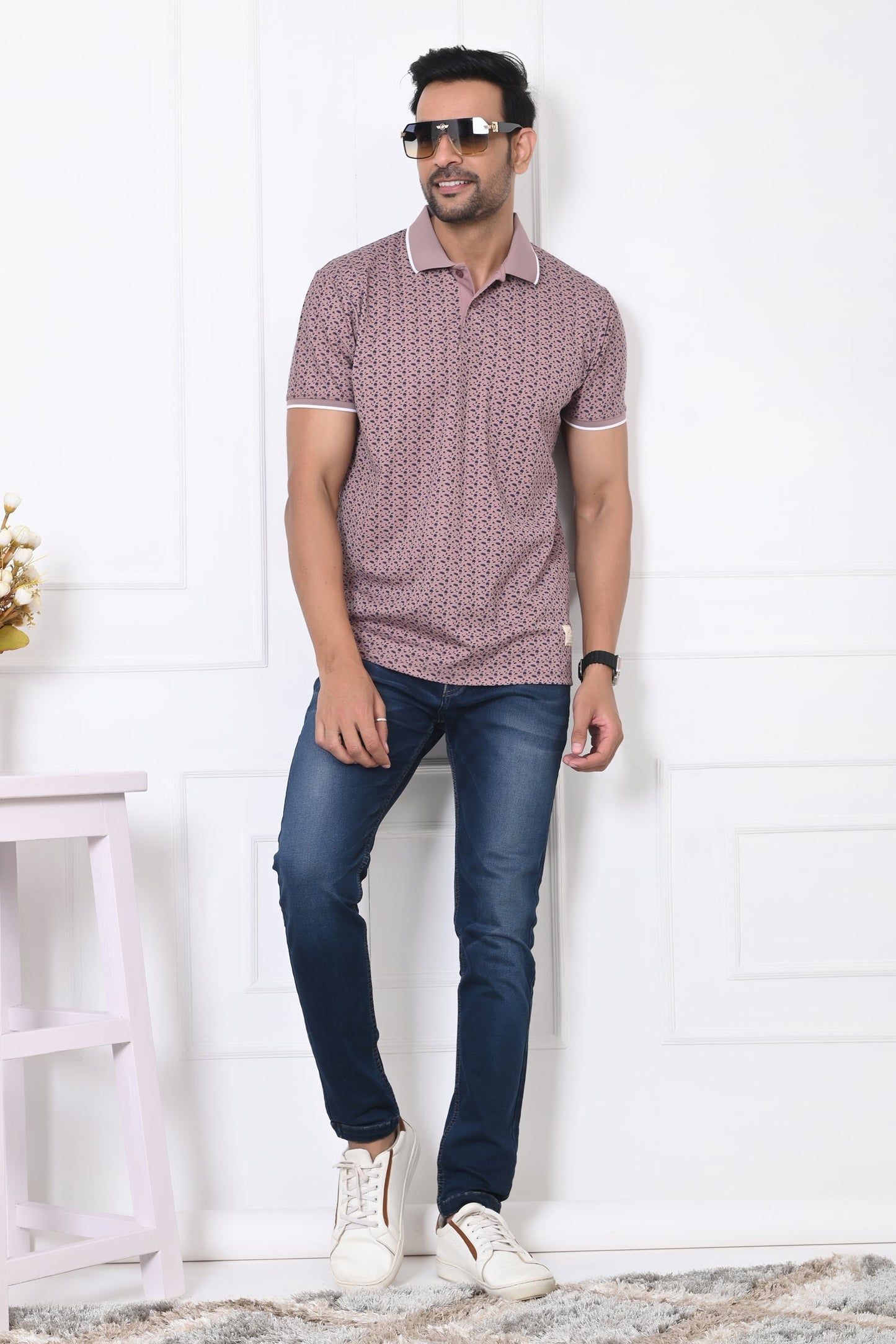 Arbour Men Polo Neck All Over Print Half Sleeves T-Shirt