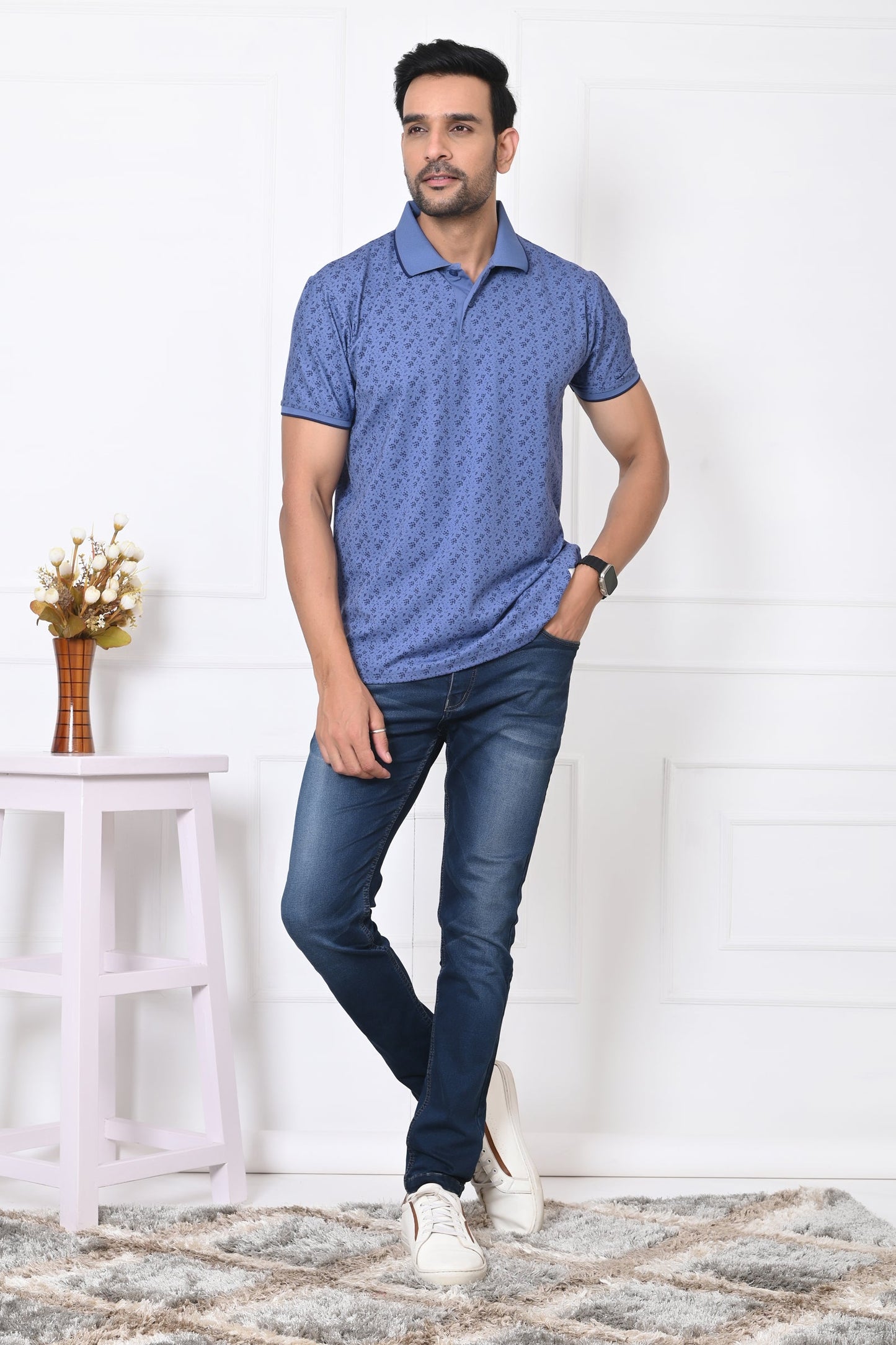 Arbour Men Polo Neck All Over Print Half Sleeves T-Shirt