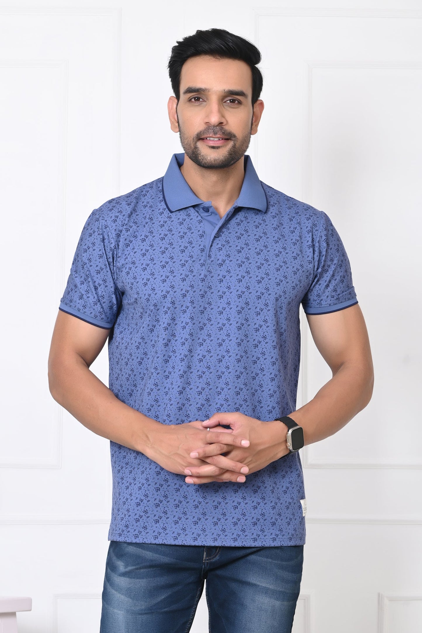 Arbour Men Polo Neck All Over Print Half Sleeves T-Shirt
