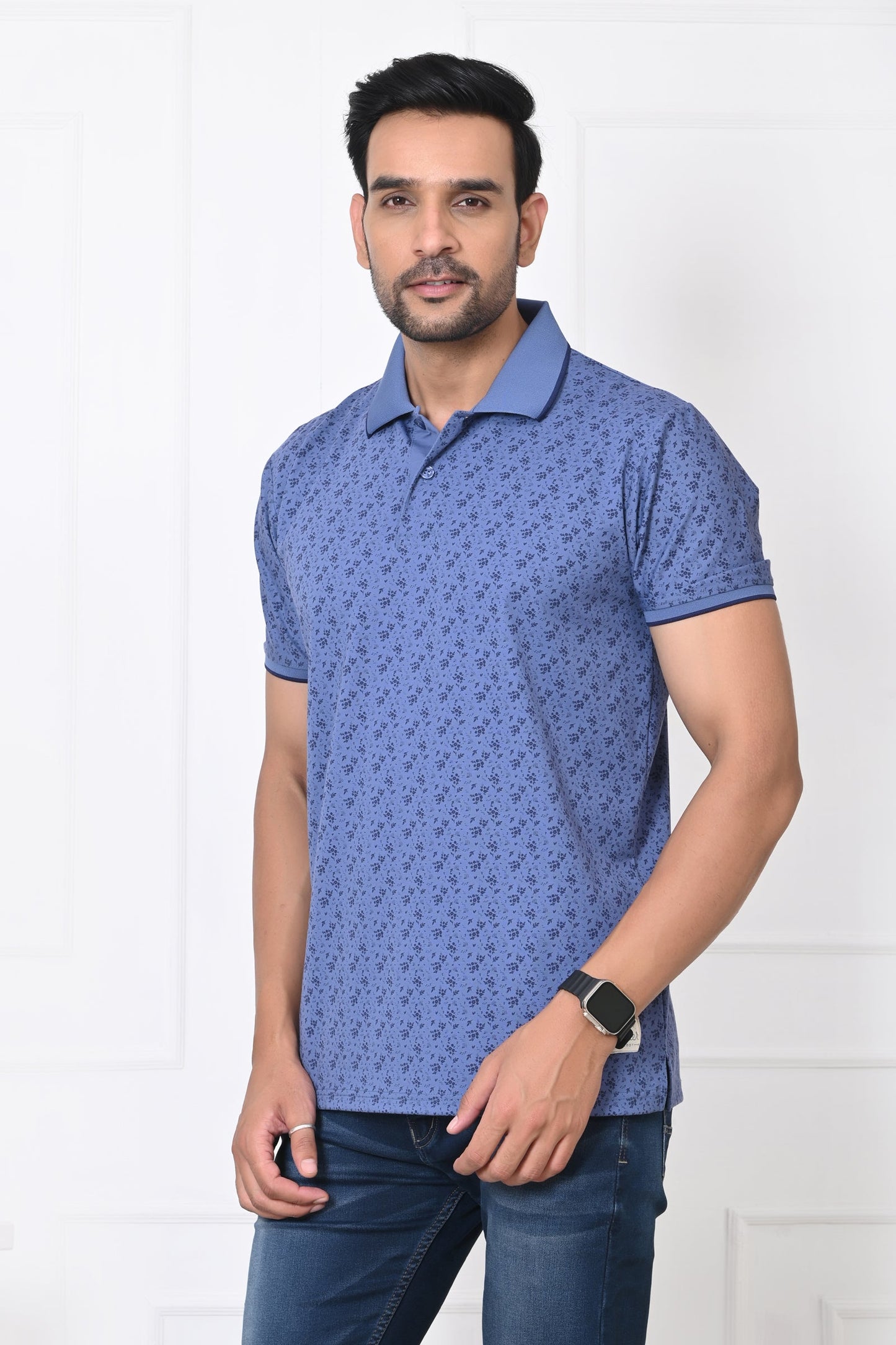 Arbour Men Polo Neck All Over Print Half Sleeves T-Shirt
