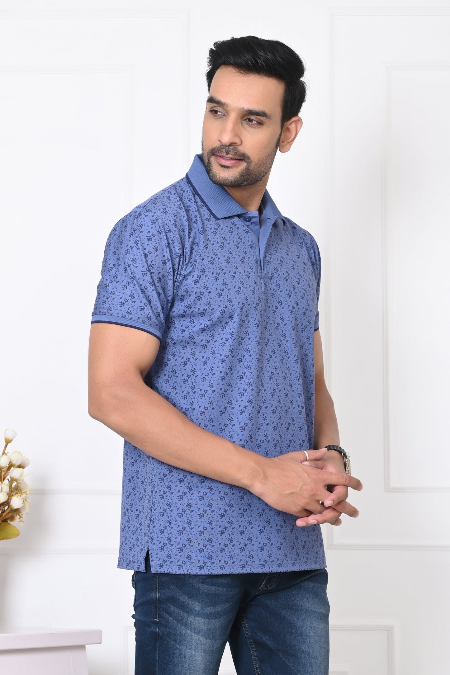 Arbour Men Polo Neck All Over Print Half Sleeves T-Shirt