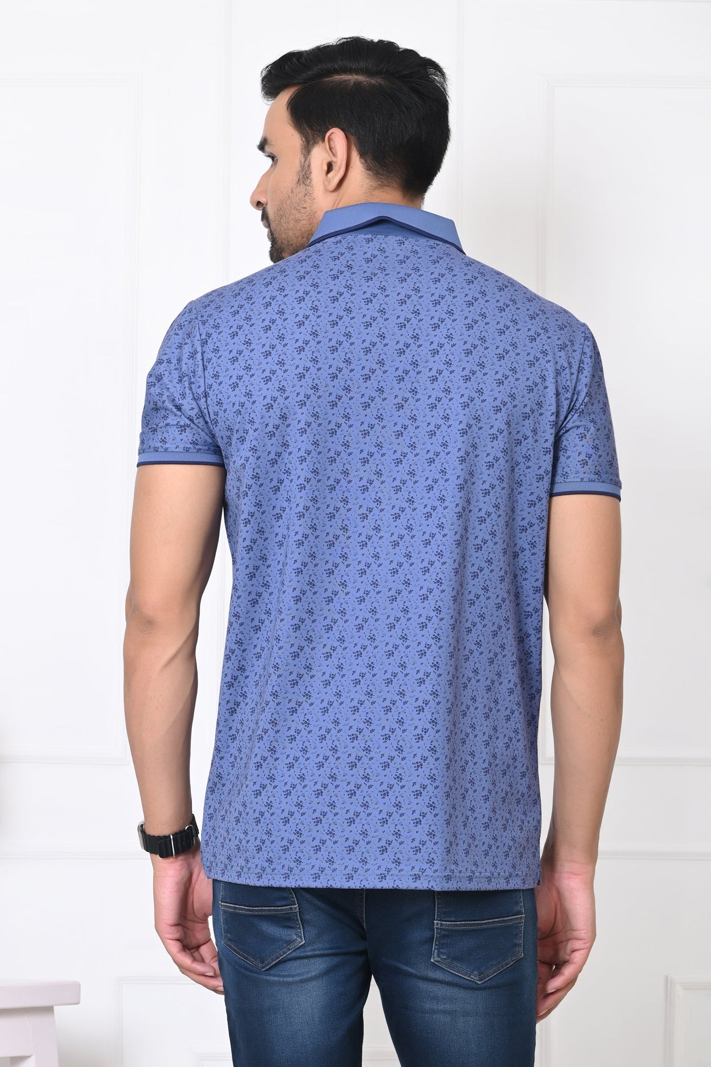 Arbour Men Polo Neck All Over Print Half Sleeves T-Shirt