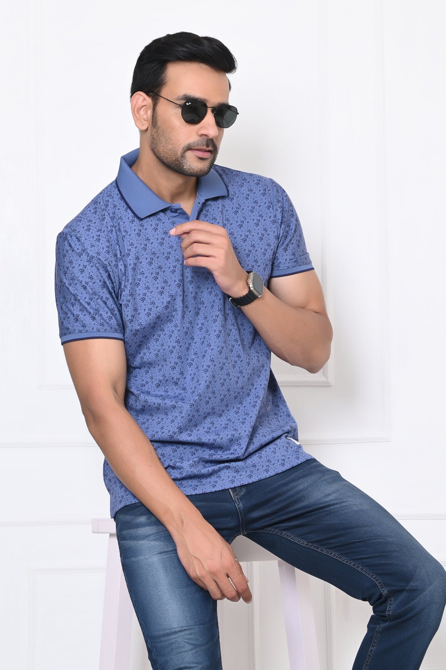 Arbour Men Polo Neck All Over Print Half Sleeves T-Shirt