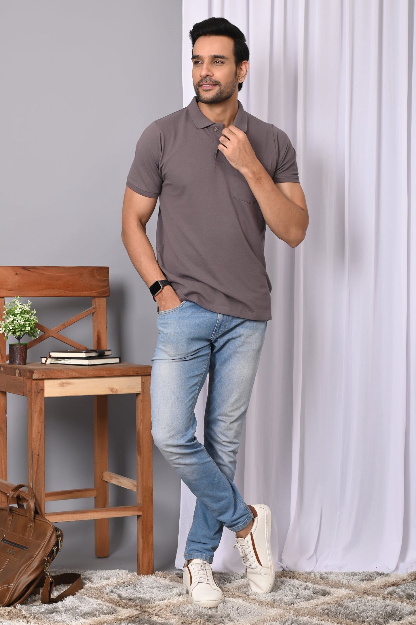 Arbour Men Polo Neck Solid Plain Half Sleeves Pocket T-Shirt