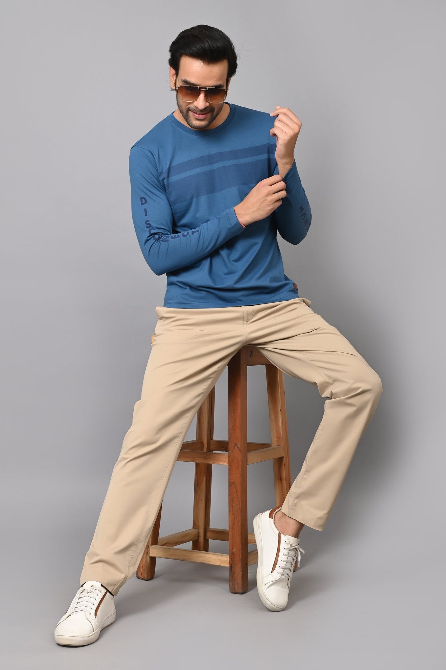 Arbour Men Striped Round Neck Cotton Blend T-Shirt