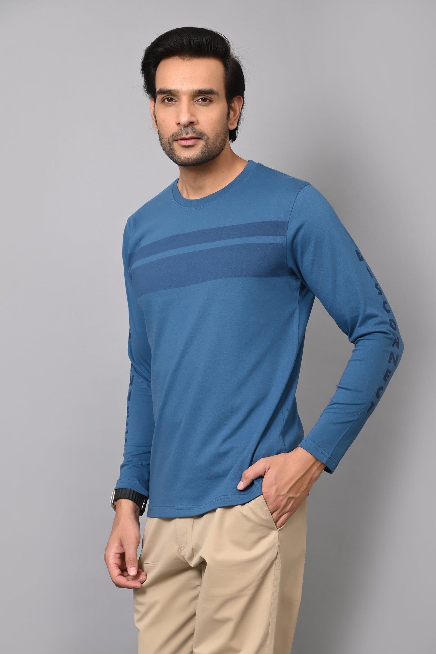 Arbour Men Striped Round Neck Cotton Blend T-Shirt