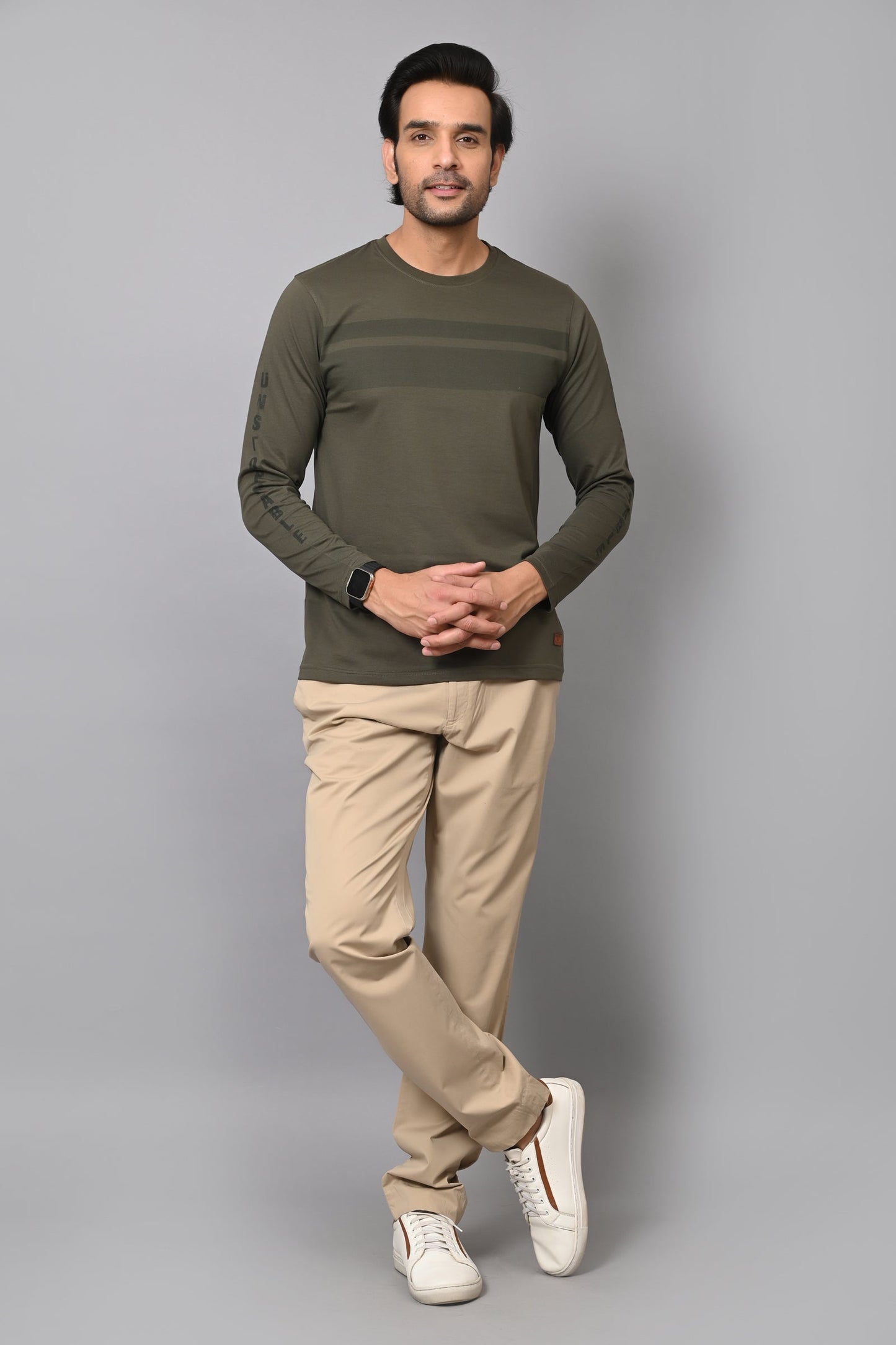 Arbour Men Striped Round Neck Cotton Blend T-Shirt