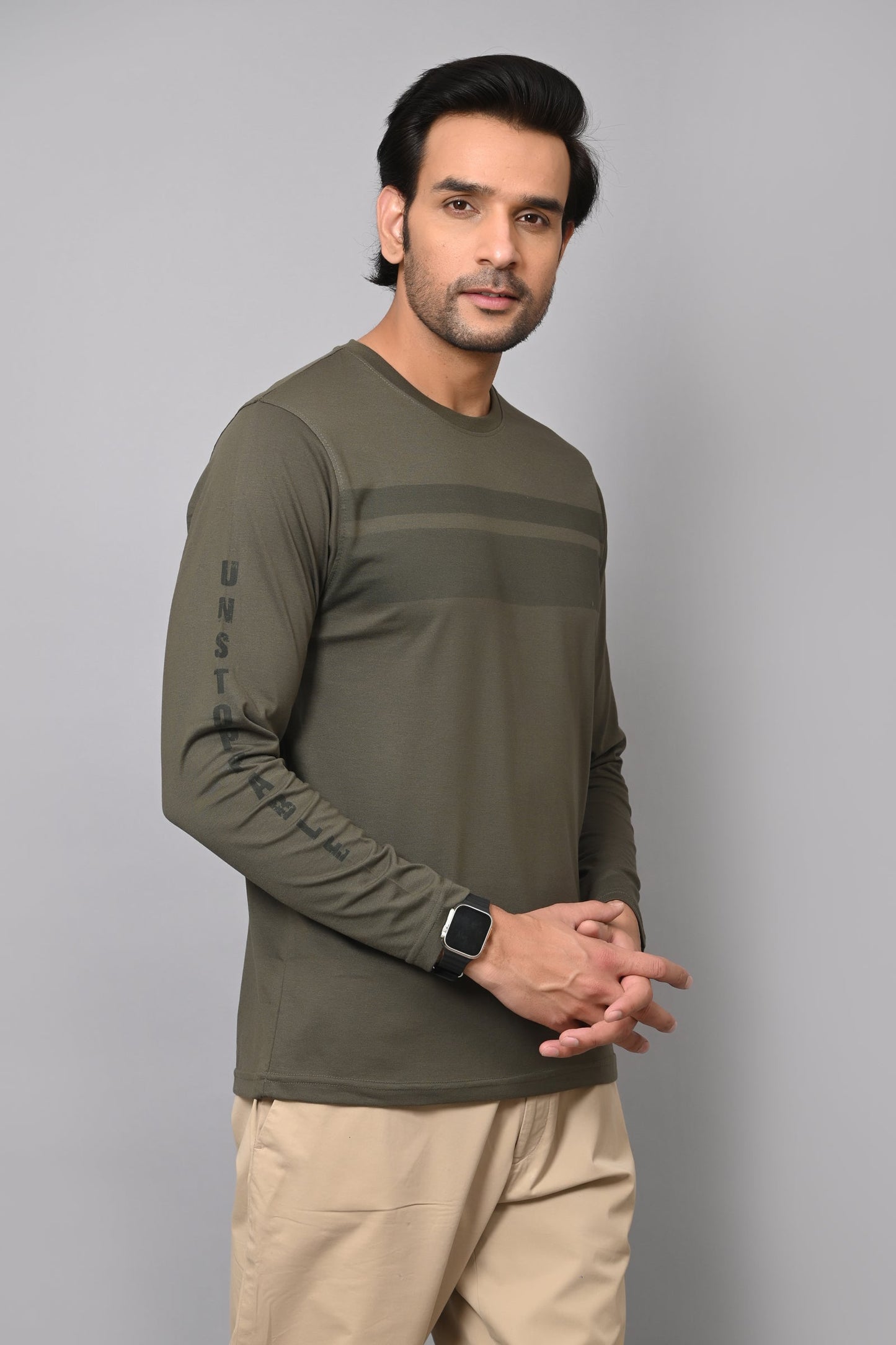 Arbour Men Striped Round Neck Cotton Blend T-Shirt