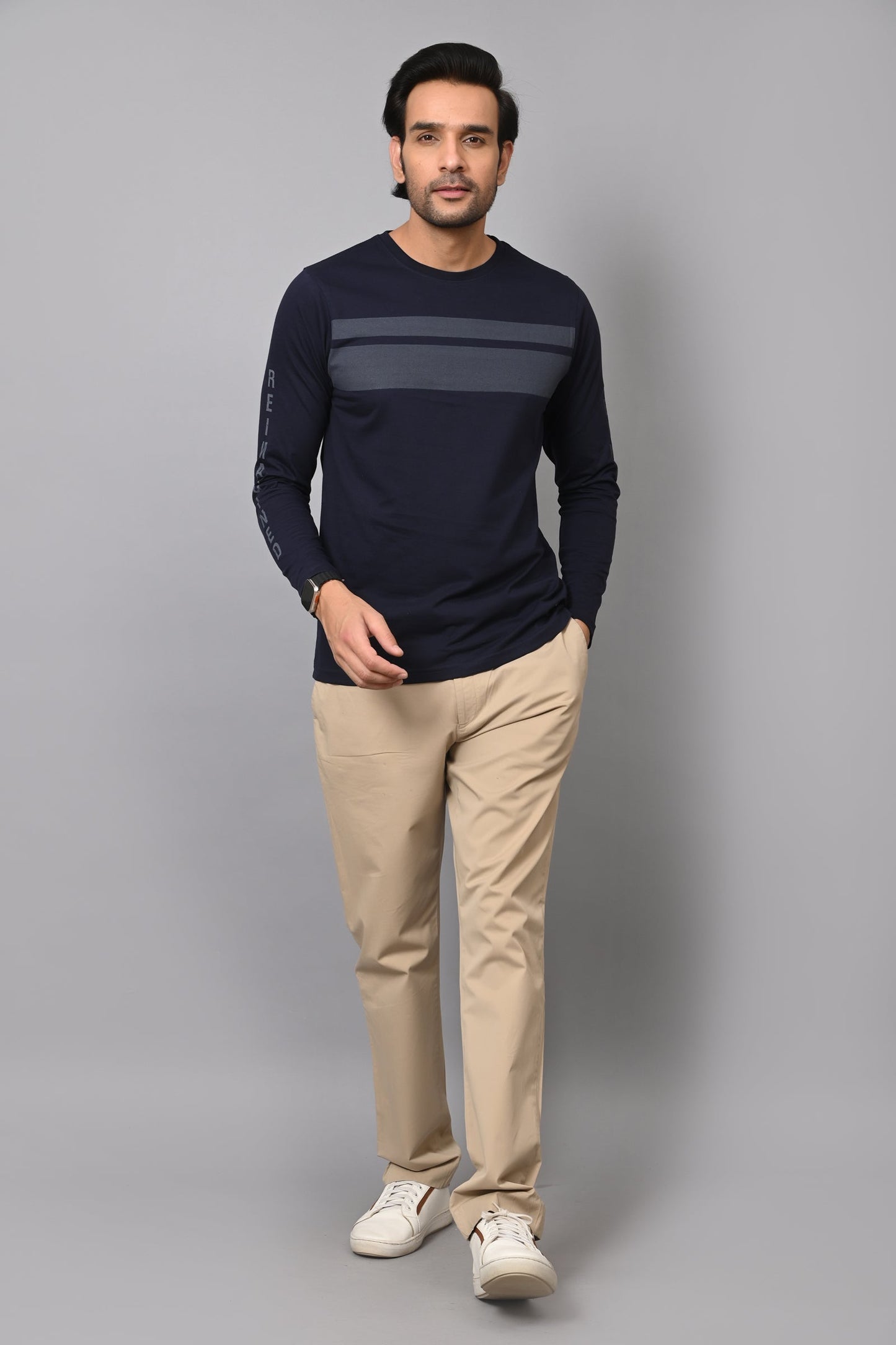 Arbour Men Striped Round Neck Cotton Blend T-Shirt