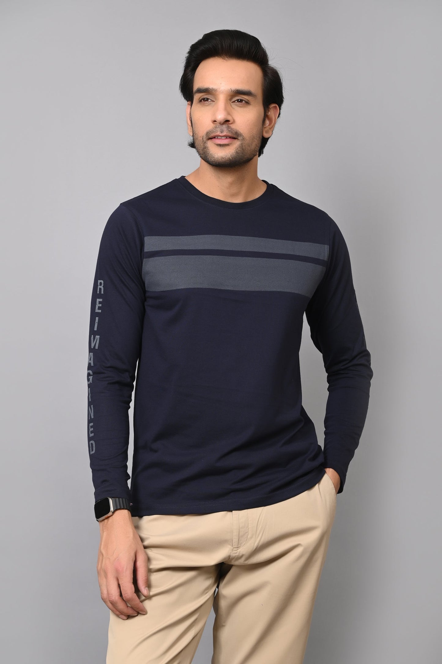 Arbour Men Striped Round Neck Cotton Blend T-Shirt