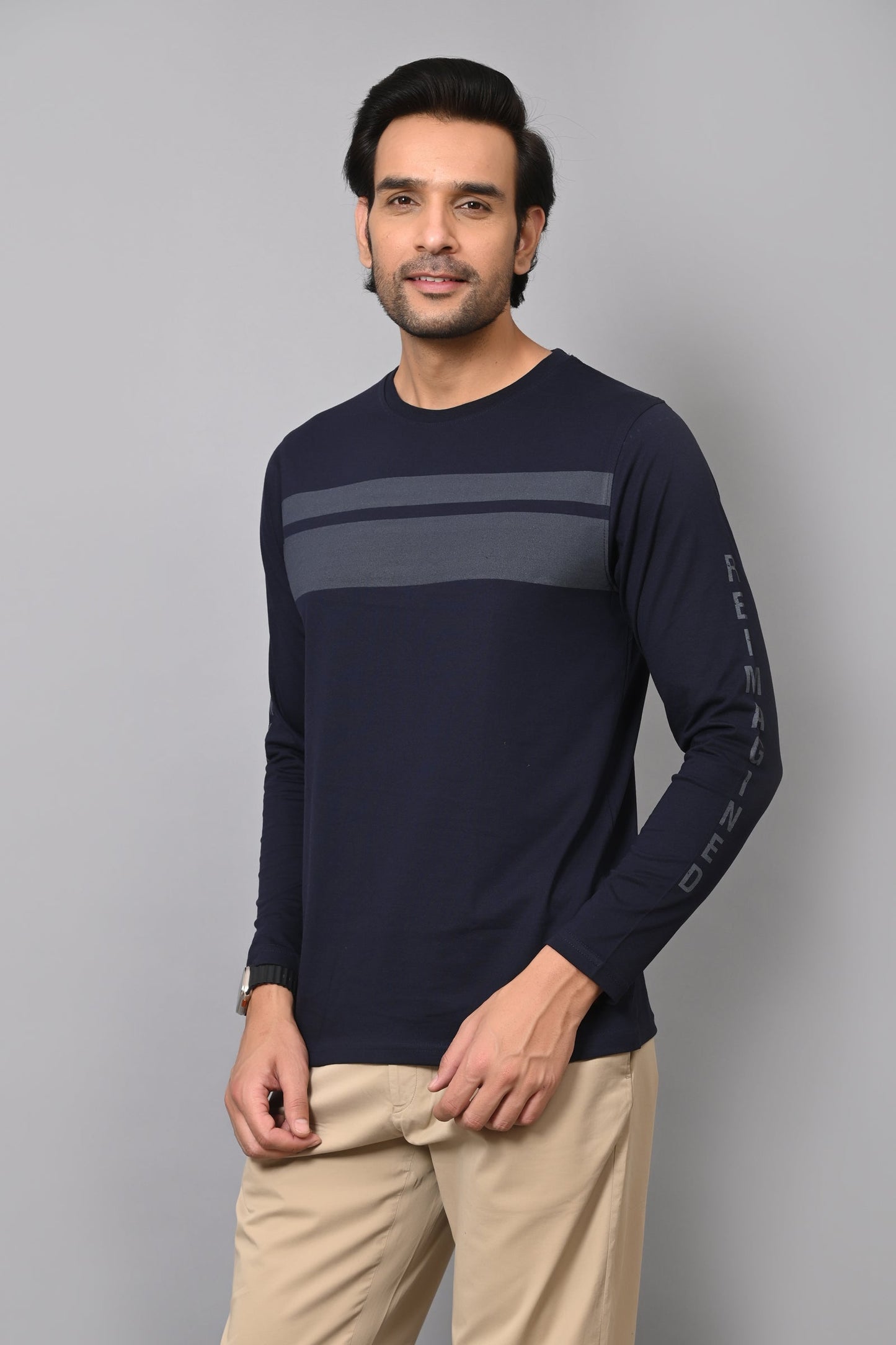 Arbour Men Striped Round Neck Cotton Blend T-Shirt