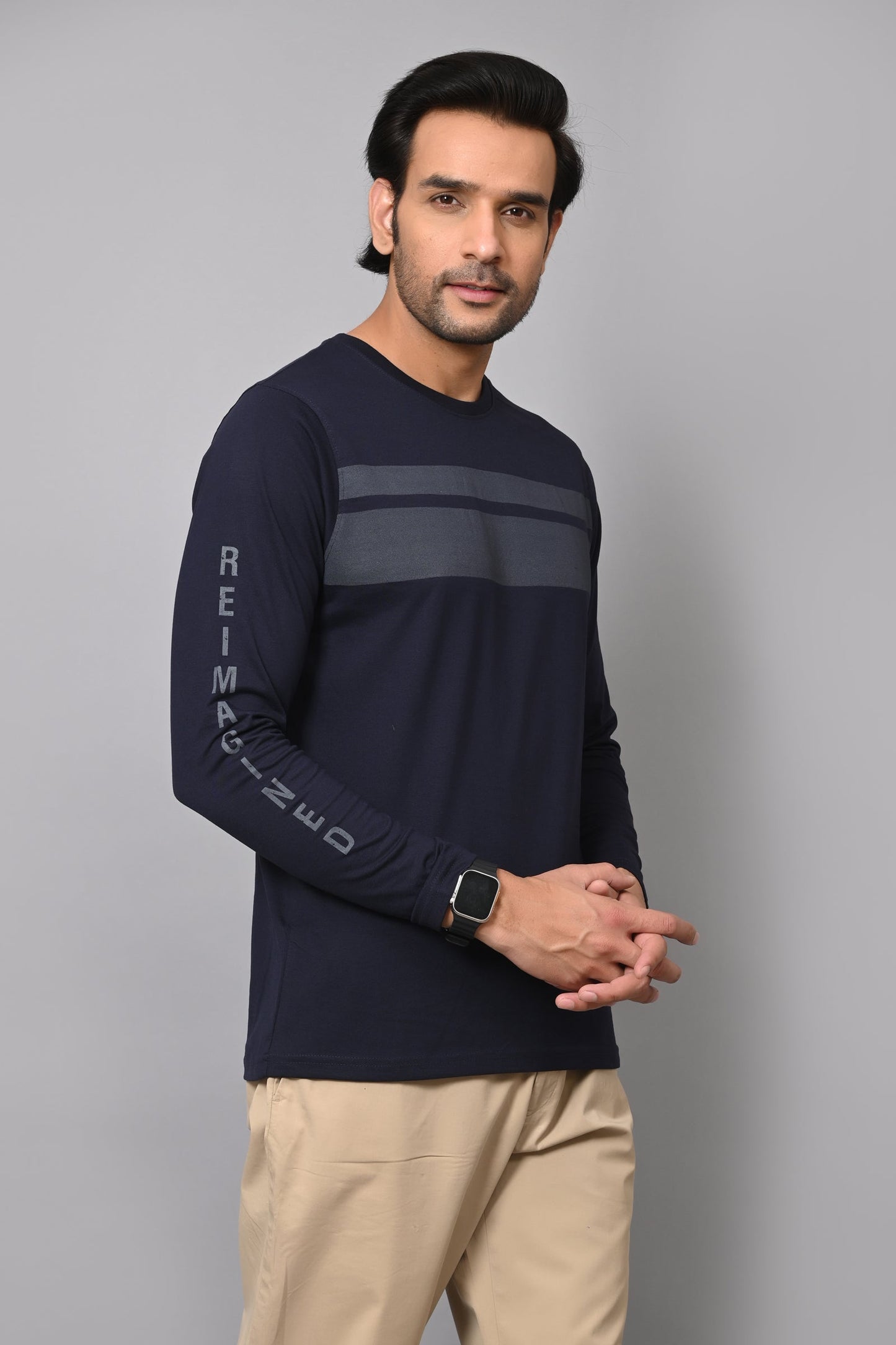 Arbour Men Striped Round Neck Cotton Blend T-Shirt