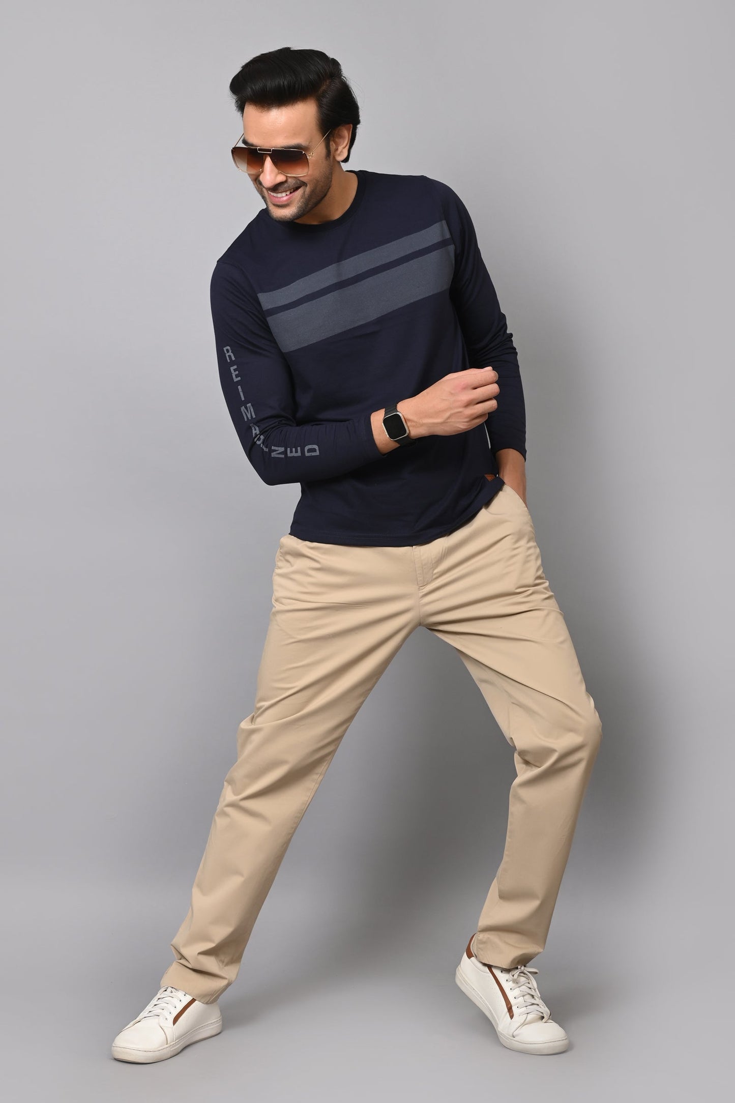 Arbour Men Striped Round Neck Cotton Blend T-Shirt
