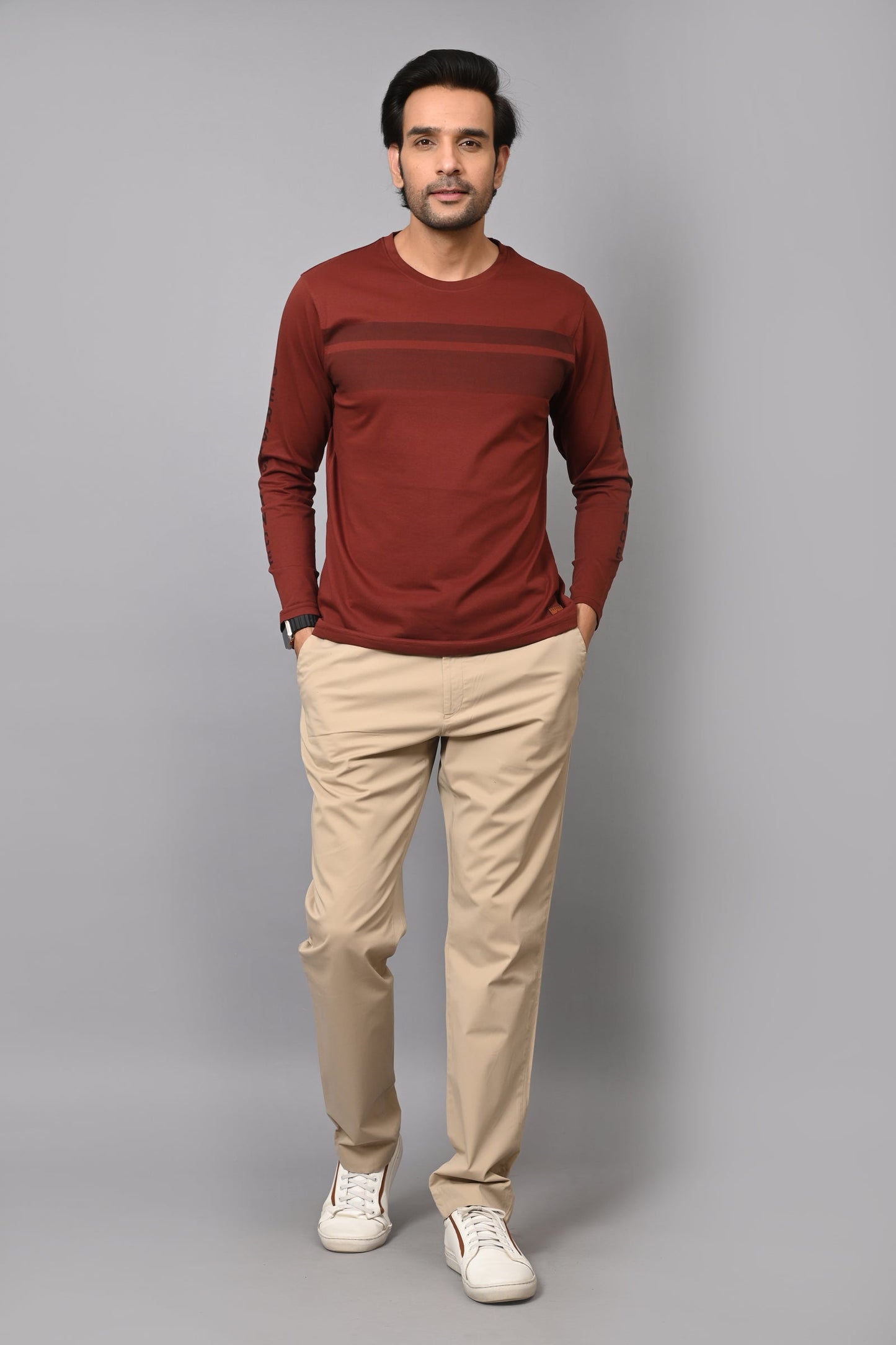 Arbour Men Striped Round Neck Cotton Blend T-Shirt