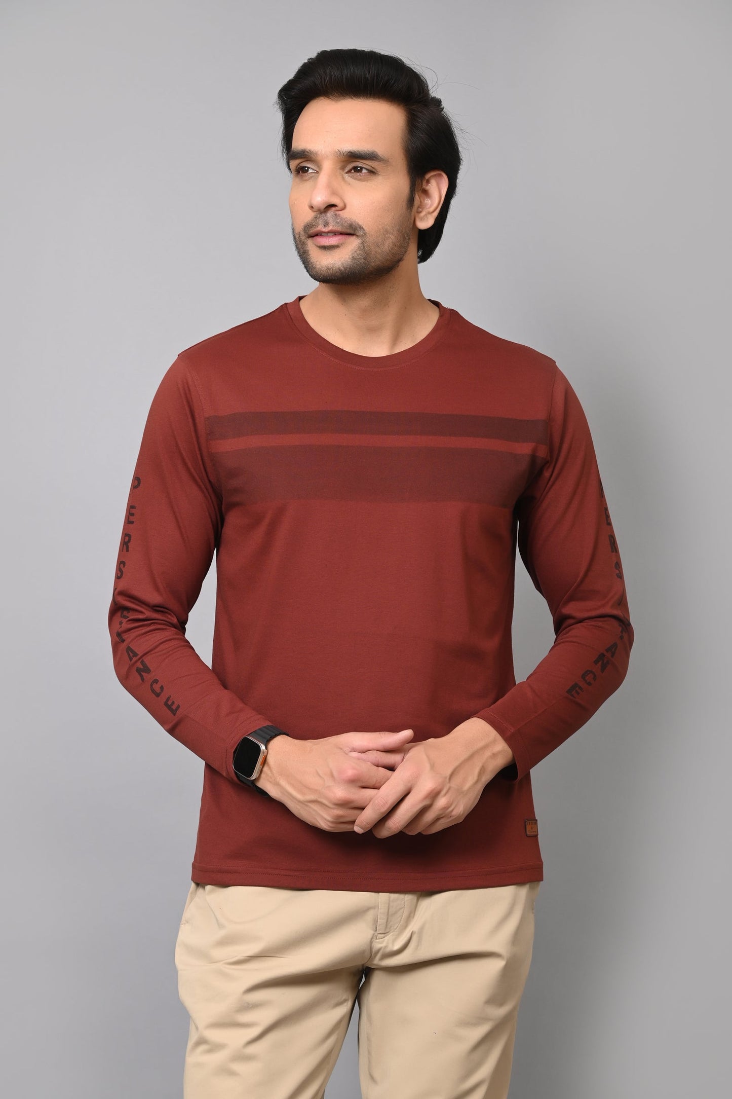 Arbour Men Striped Round Neck Cotton Blend T-Shirt