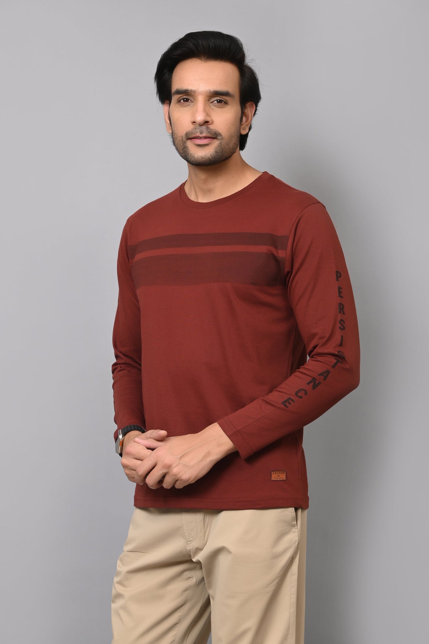 Arbour Men Striped Round Neck Cotton Blend T-Shirt