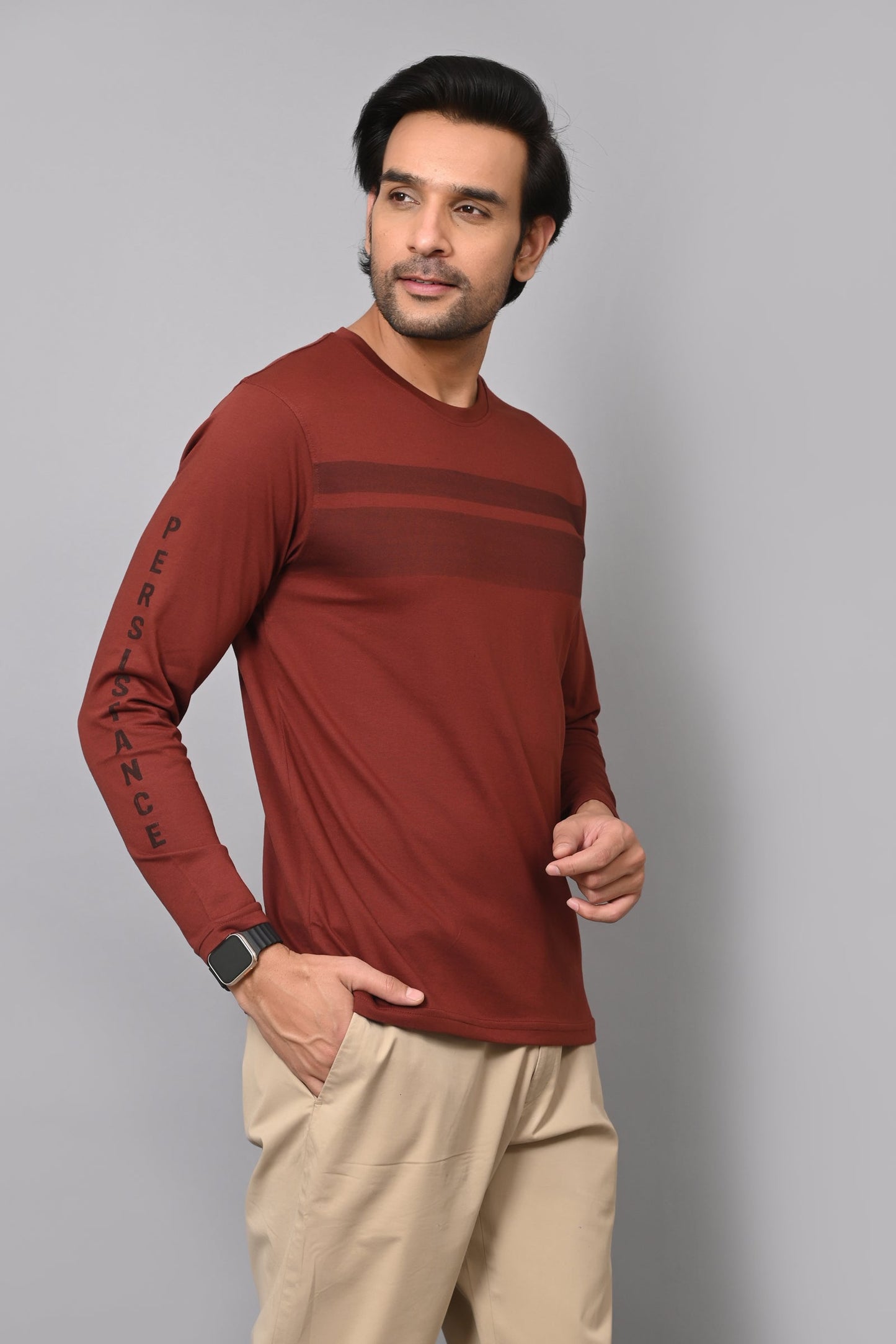Arbour Men Striped Round Neck Cotton Blend T-Shirt