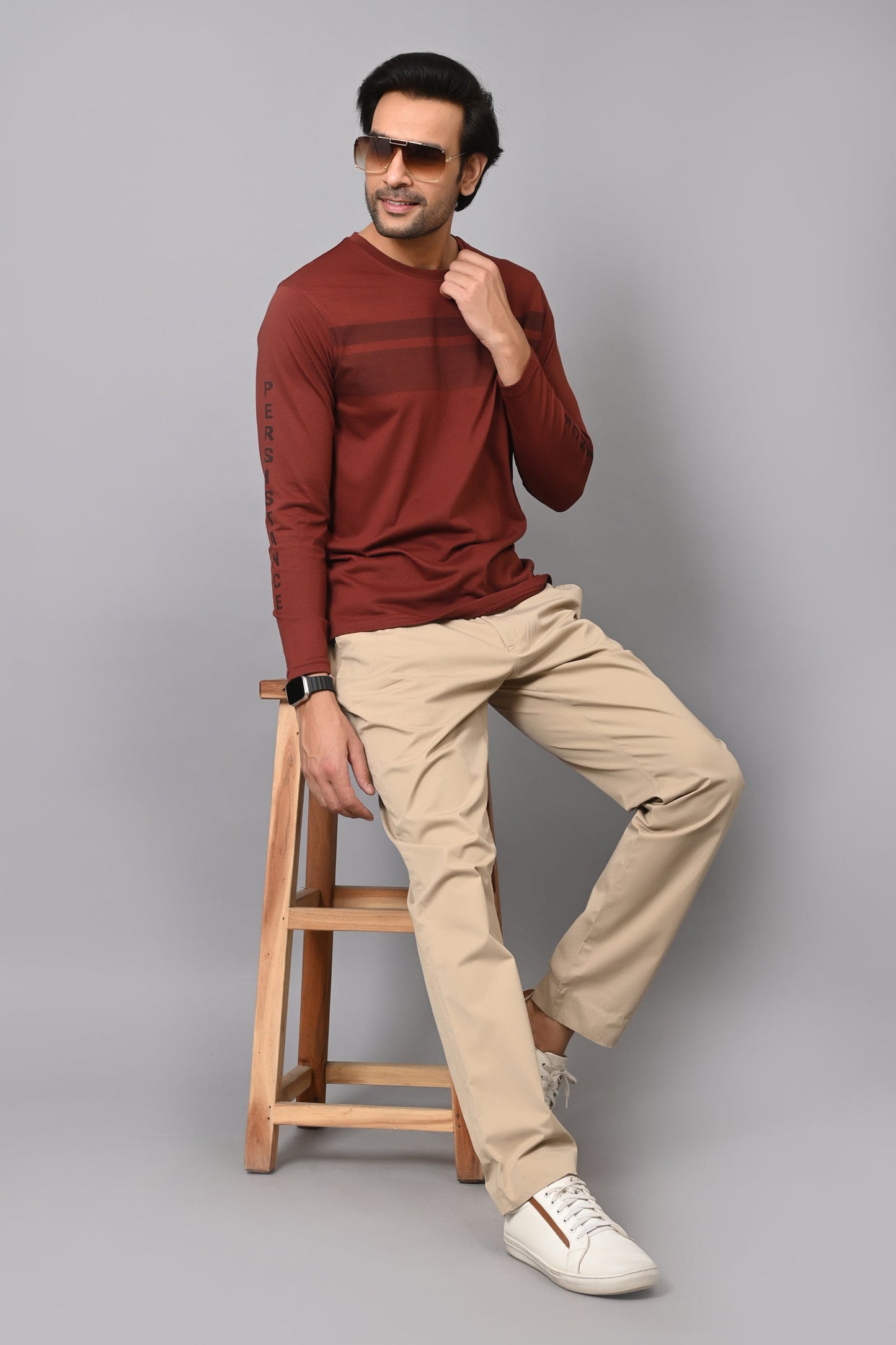Arbour Men Striped Round Neck Cotton Blend T-Shirt