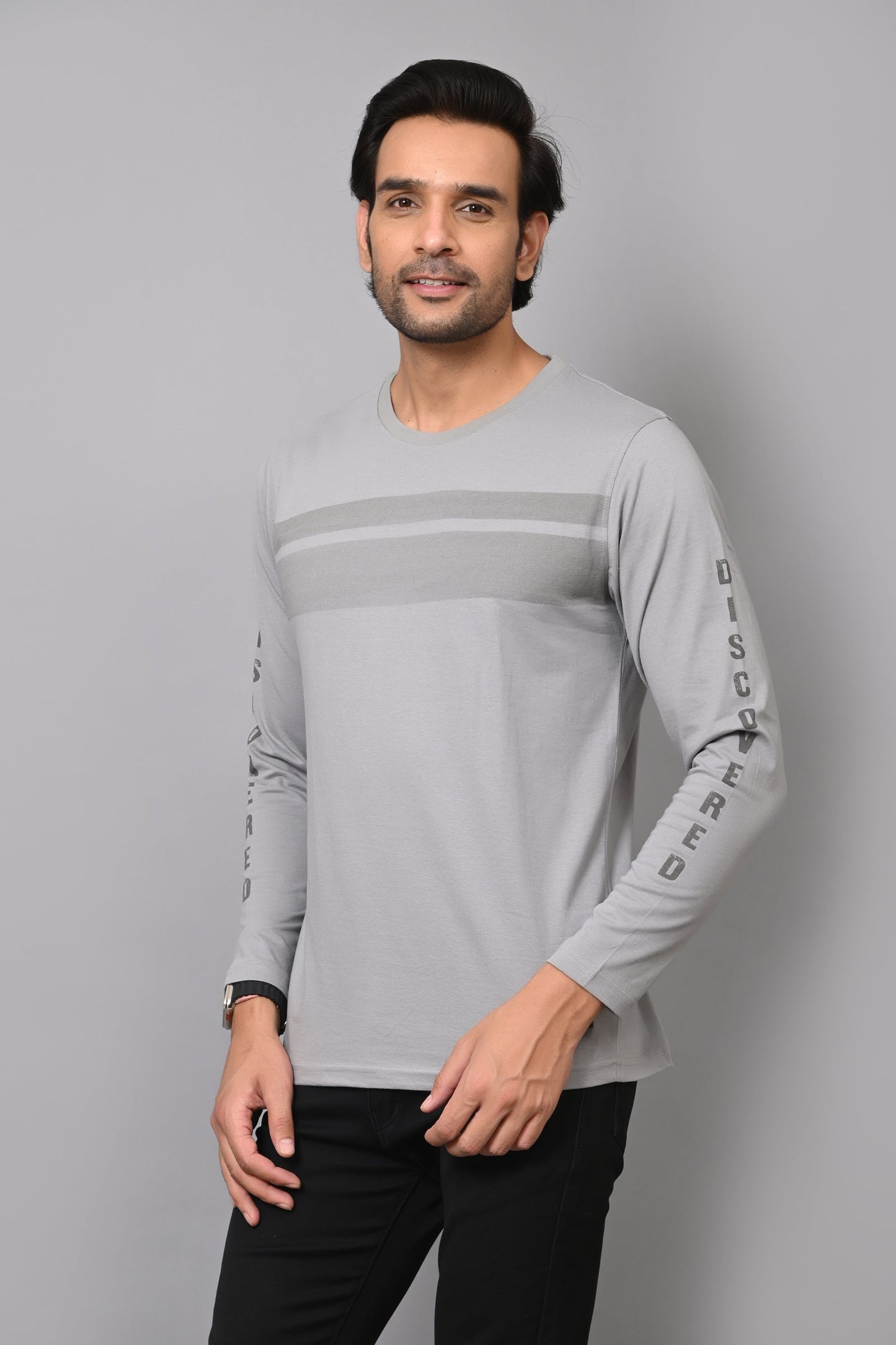 Arbour Men Striped Round Neck Cotton Blend T-Shirt
