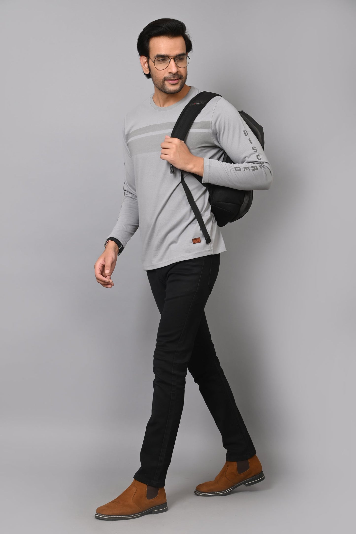 Arbour Men Striped Round Neck Cotton Blend T-Shirt