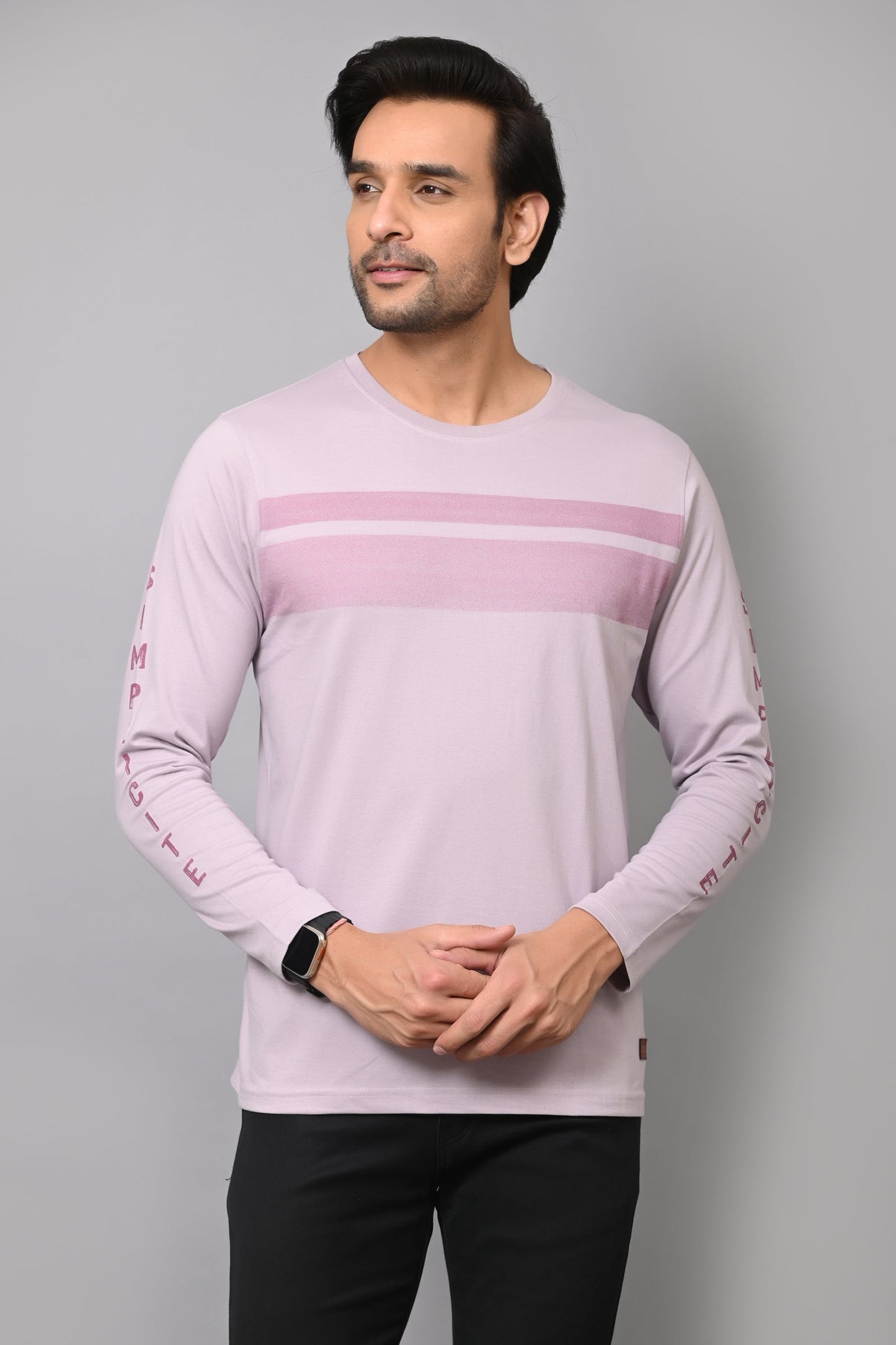 Arbour Men Striped Round Neck Cotton Blend T-Shirt