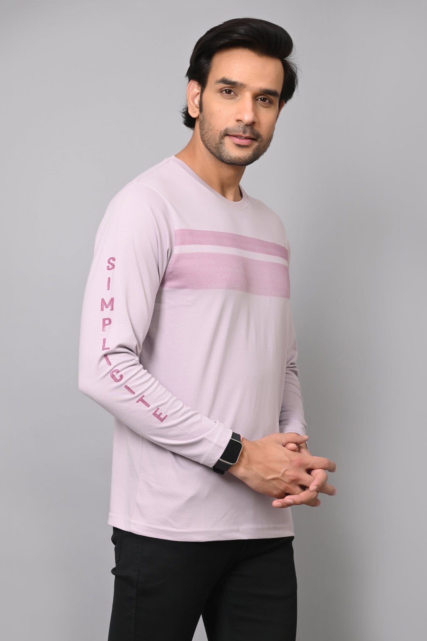 Arbour Men Striped Round Neck Cotton Blend T-Shirt