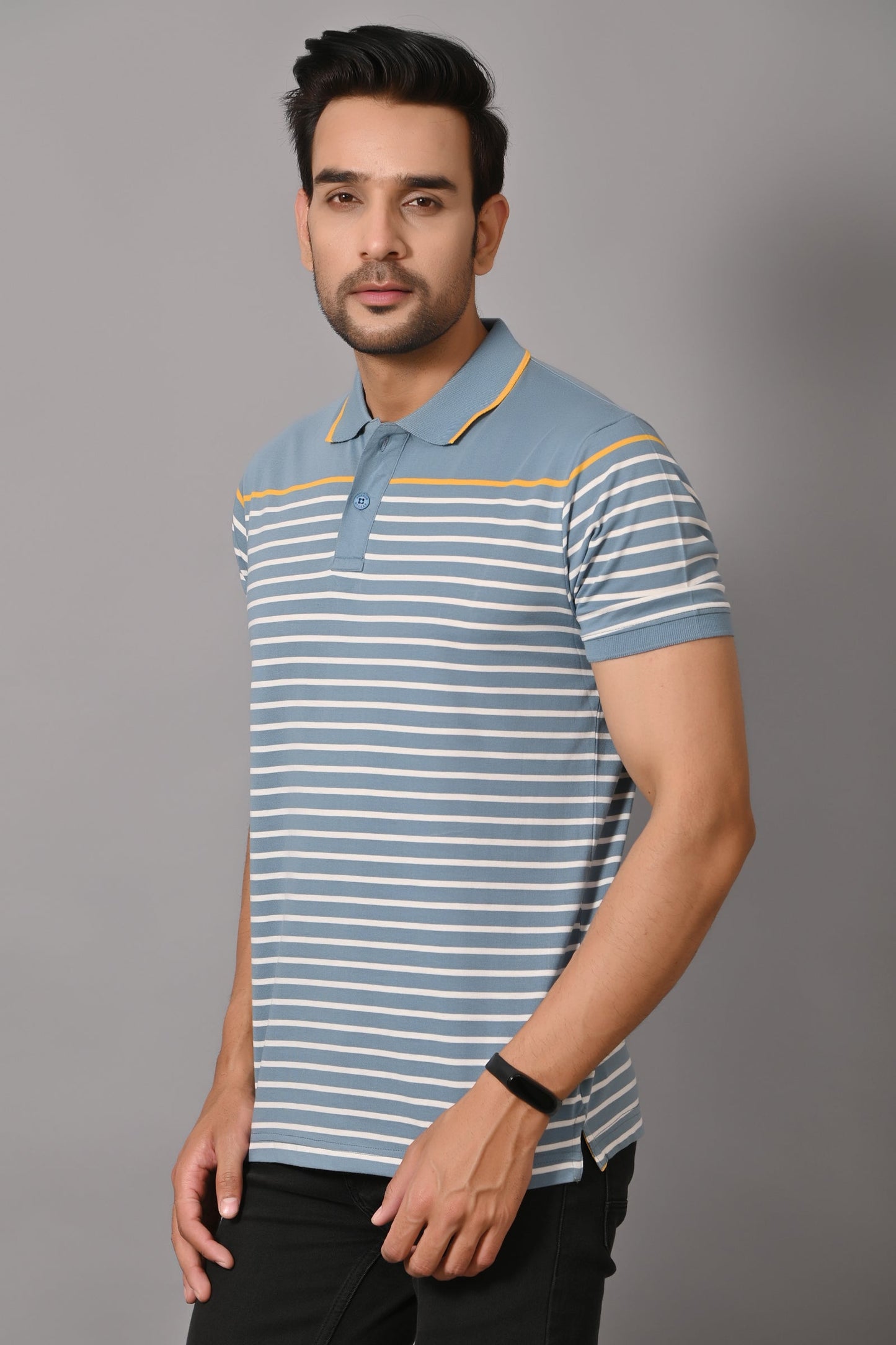 Arbour Men Polo Neck Stripes Casual Slim Fit Half Sleeves T-Shirt