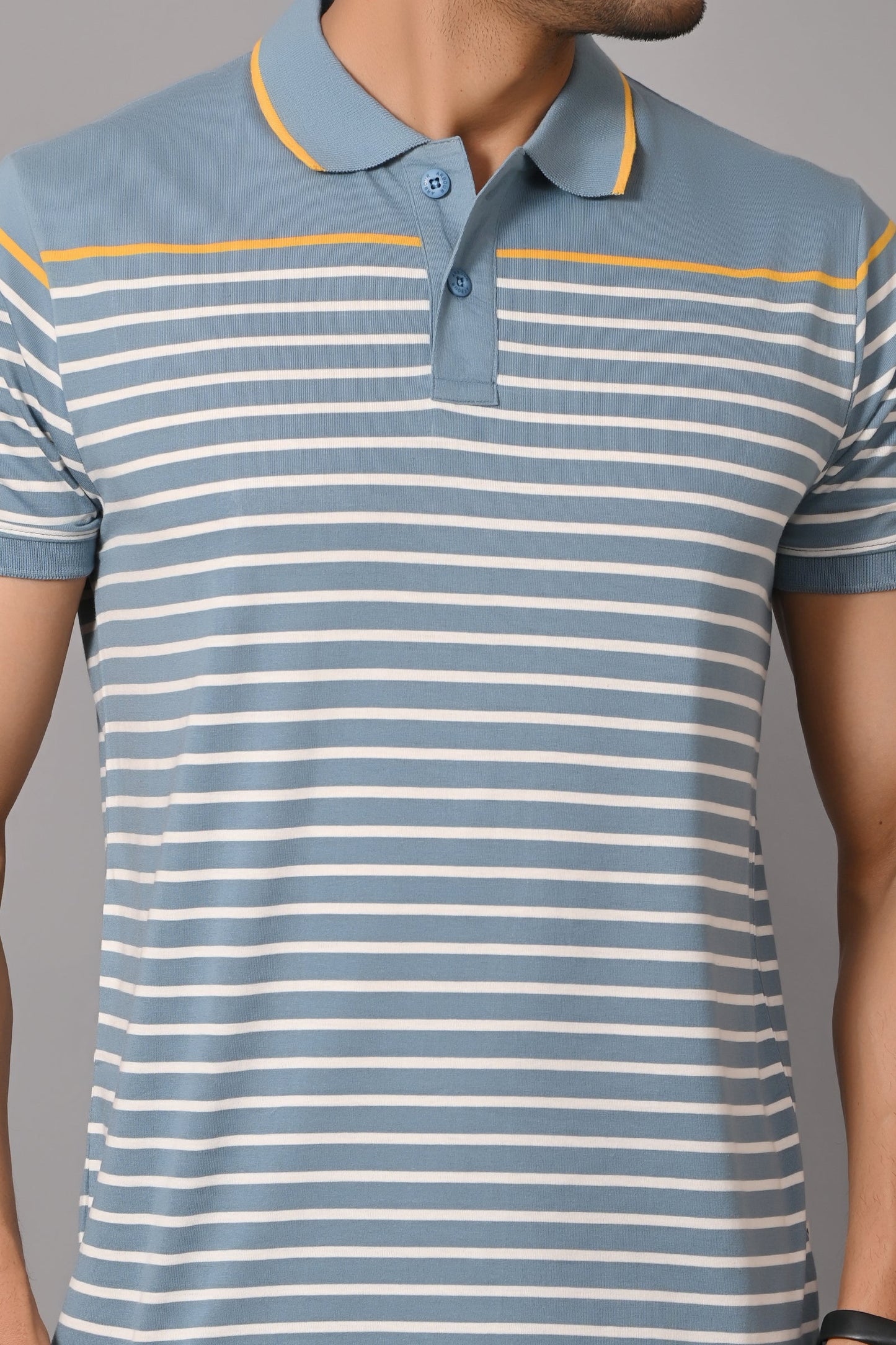 Arbour Men Polo Neck Stripes Casual Slim Fit Half Sleeves T-Shirt