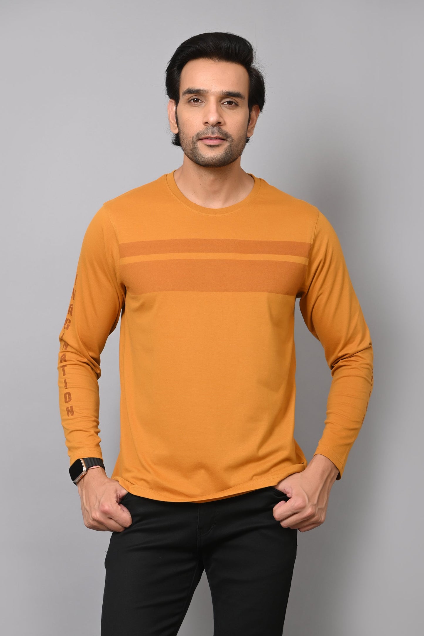 Arbour Men Striped Round Neck Cotton Blend T-Shirt