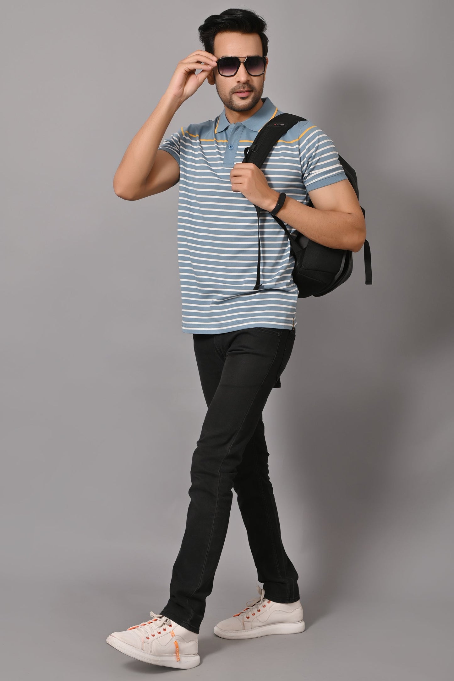 Arbour Men Polo Neck Stripes Casual Slim Fit Half Sleeves T-Shirt