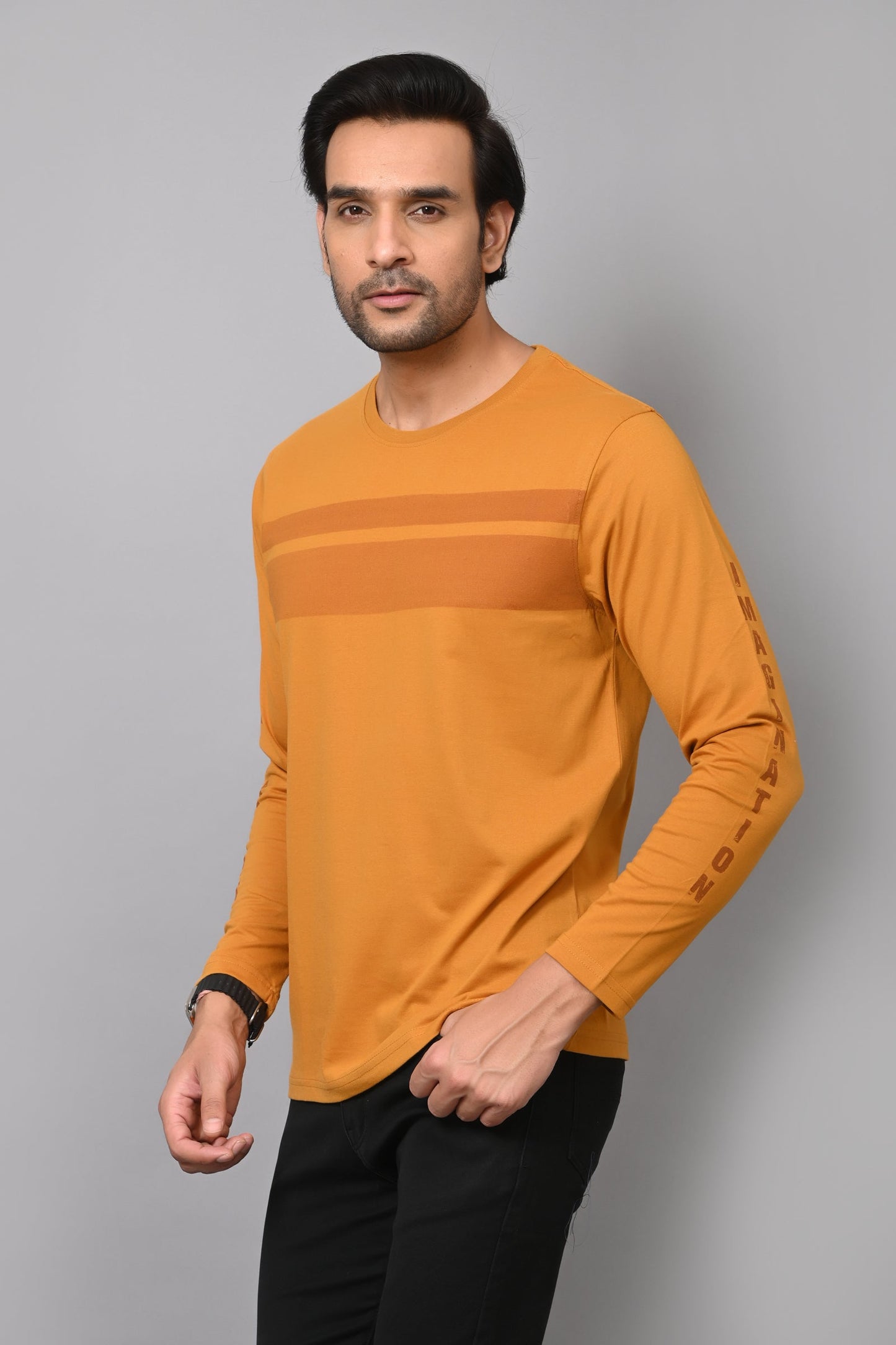 Arbour Men Striped Round Neck Cotton Blend T-Shirt