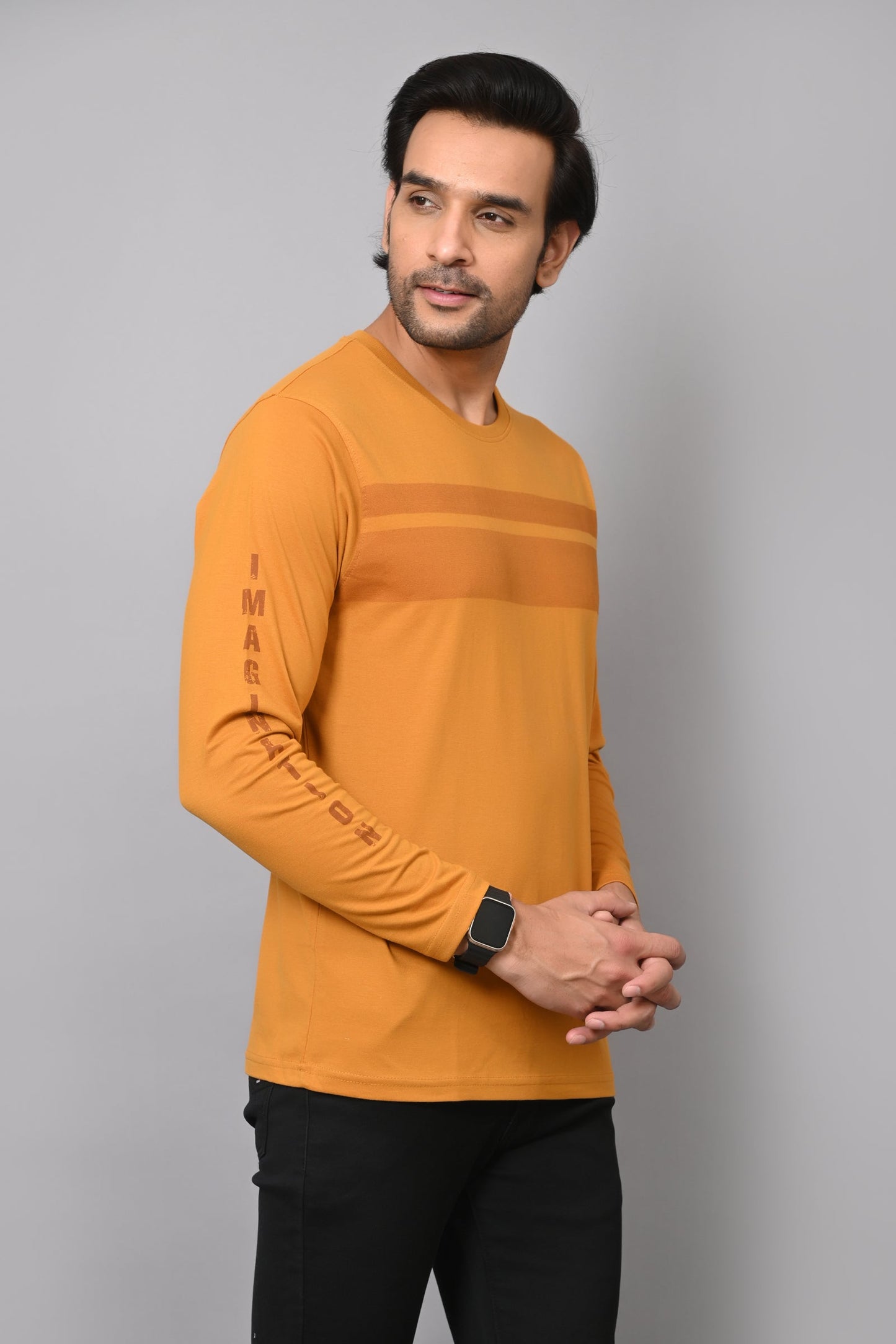 Arbour Men Striped Round Neck Cotton Blend T-Shirt