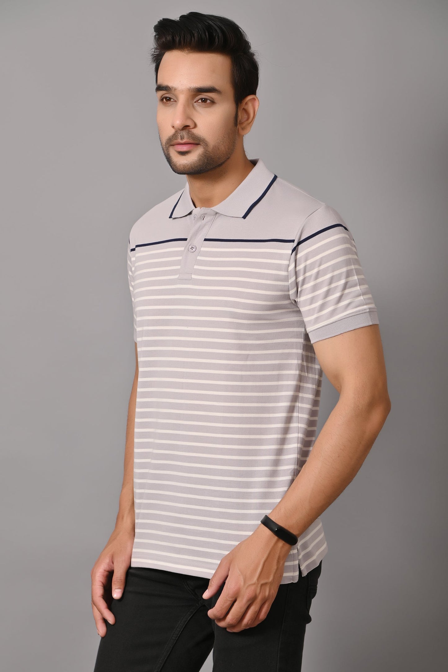Arbour Men Polo Neck Stripes Casual Slim Fit Half Sleeves T-Shirt