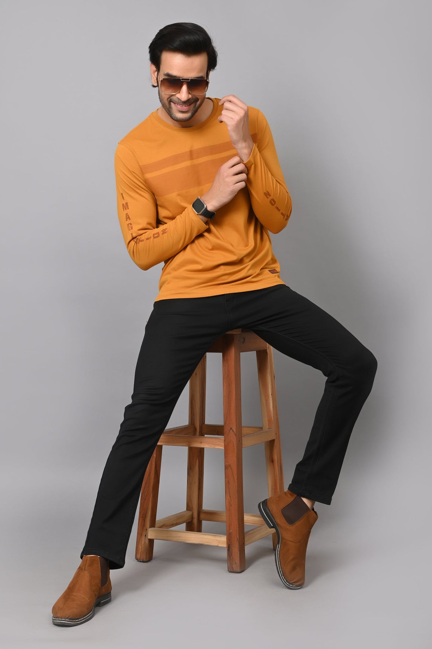 Arbour Men Striped Round Neck Cotton Blend T-Shirt
