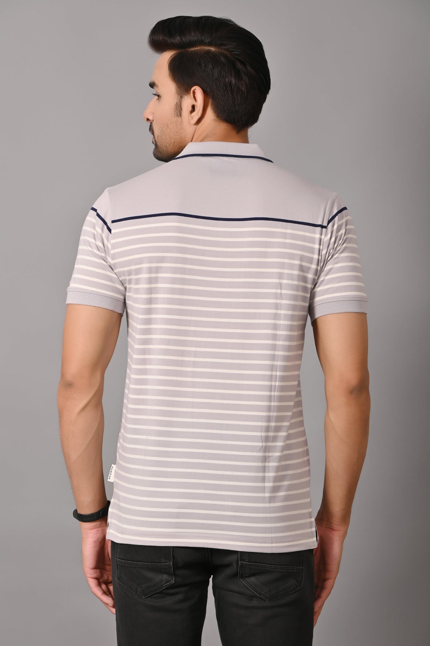 Arbour Men Polo Neck Stripes Casual Slim Fit Half Sleeves T-Shirt