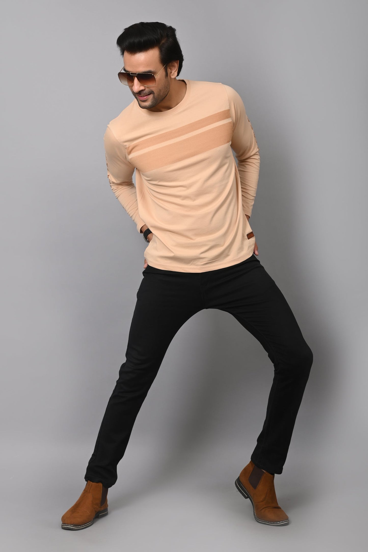 Arbour Men Striped Round Neck Cotton Blend T-Shirt