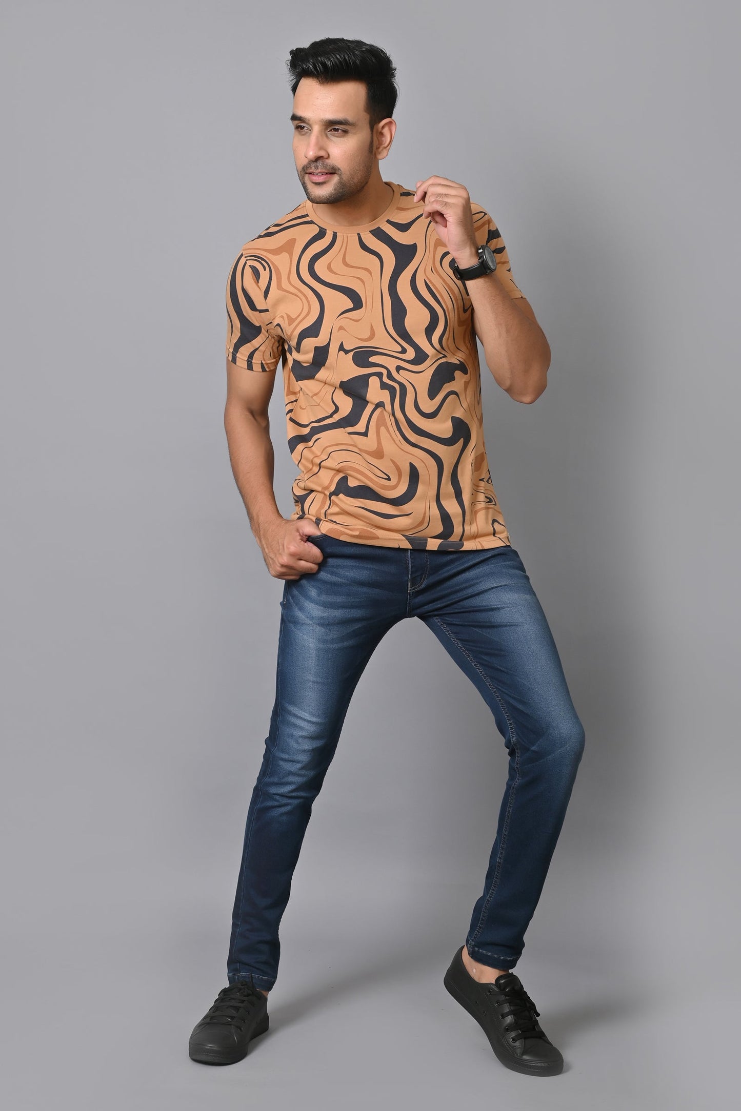 Arbour Men Printed Round Neck Cotton Blend Multicolor T-Shirt