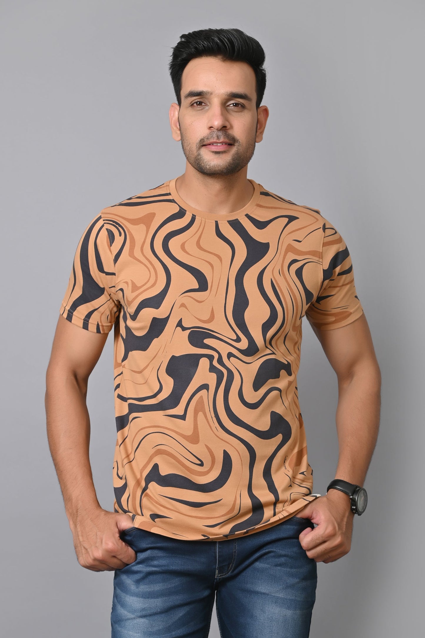 Arbour Men Printed Round Neck Cotton Blend Multicolor T-Shirt