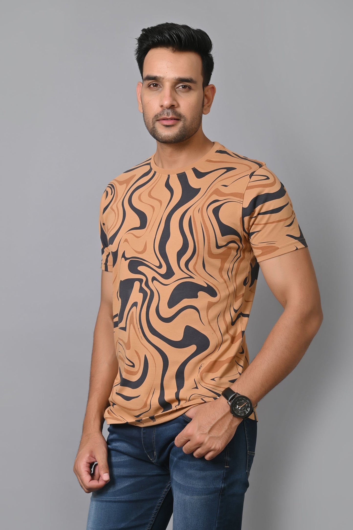 Arbour Men Printed Round Neck Cotton Blend Multicolor T-Shirt