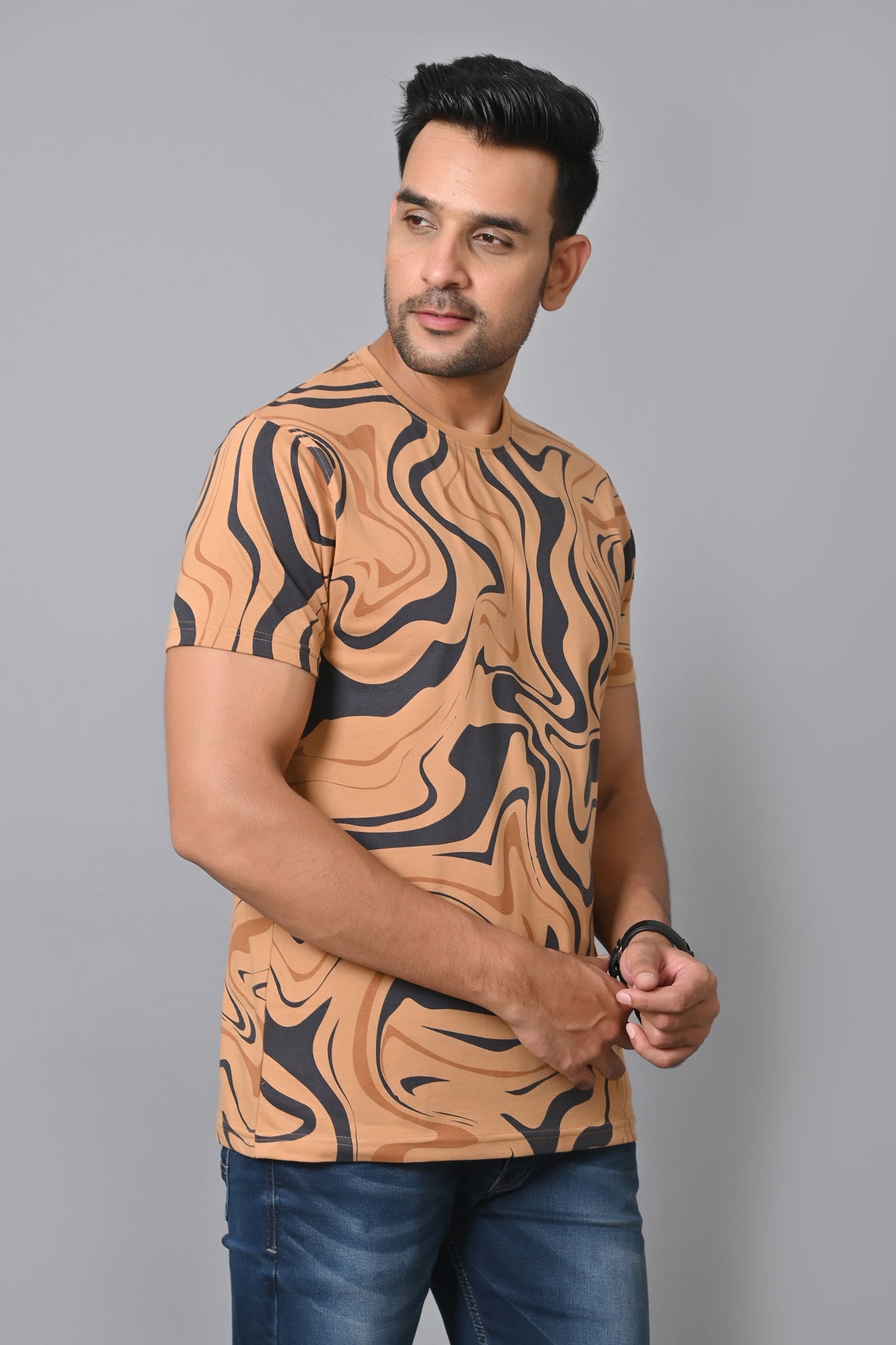 Arbour Men Printed Round Neck Cotton Blend Multicolor T-Shirt