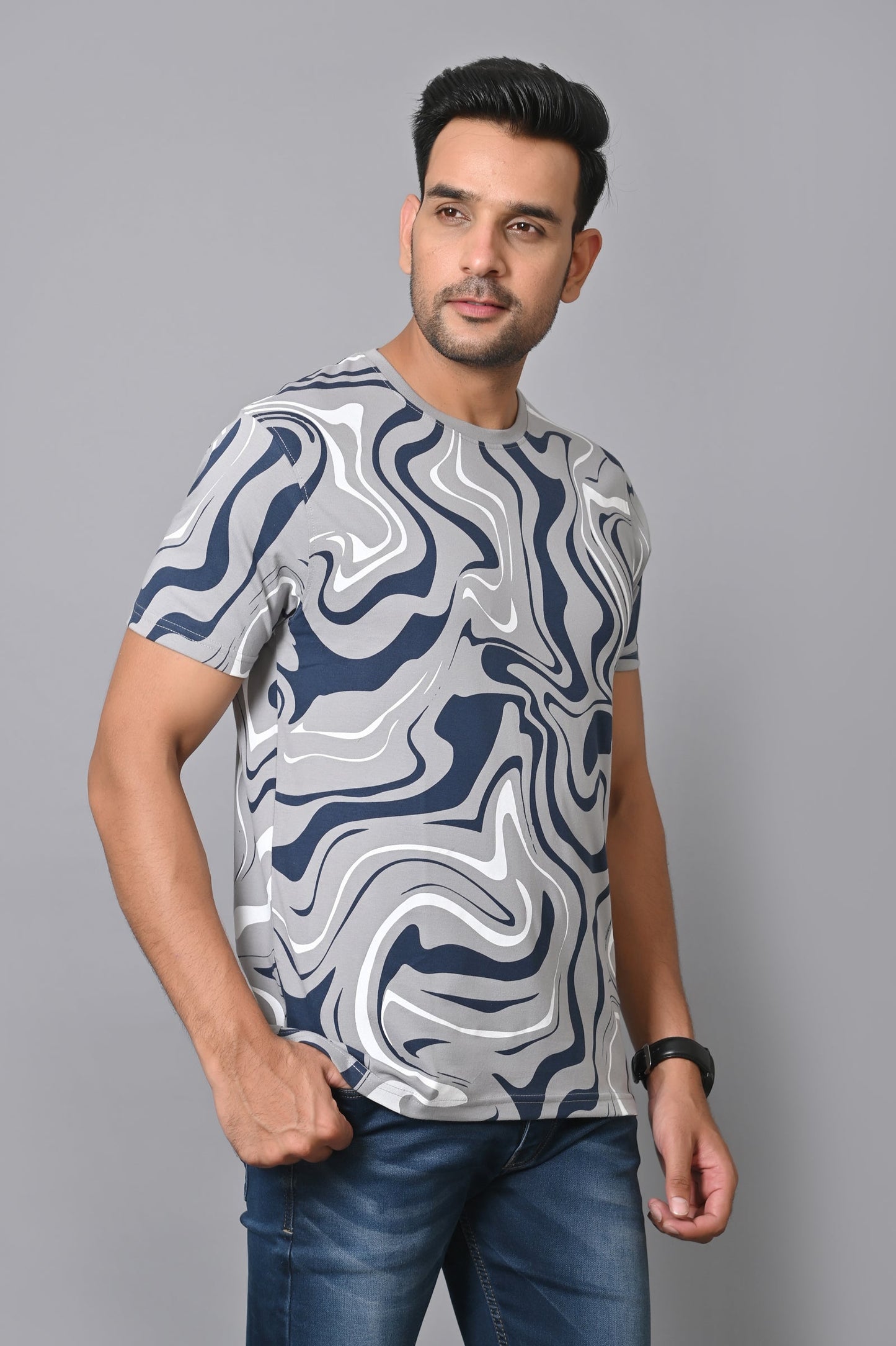 Arbour Men Printed Round Neck Cotton Blend Multicolor T-Shirt